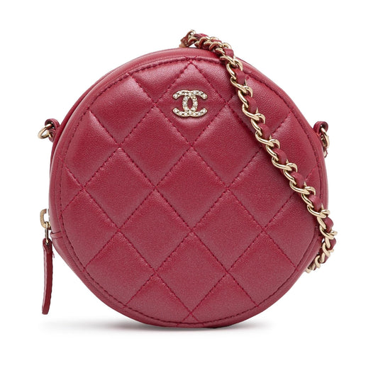 Chanel Quilted Lambskin Round Pearl SHG-QFU7OK Clutch Bag