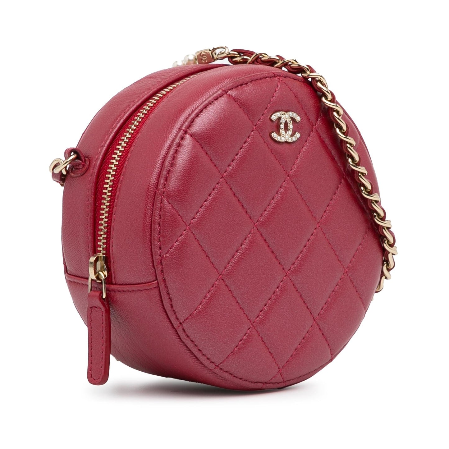 Chanel Quilted Lambskin Round Pearl SHG-QFU7OK Clutch Bag