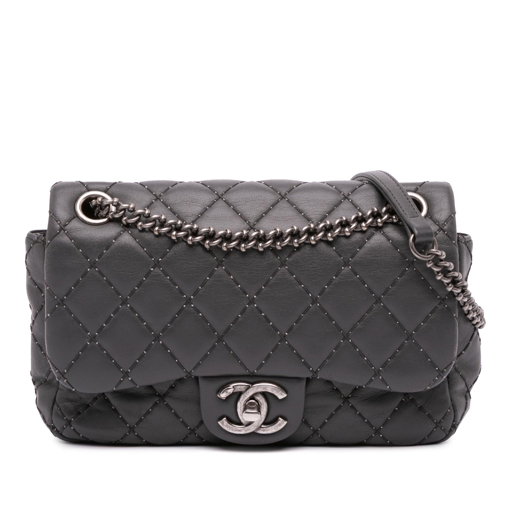 Chanel Quilted Lambskin Stitched Single Flap Handbag