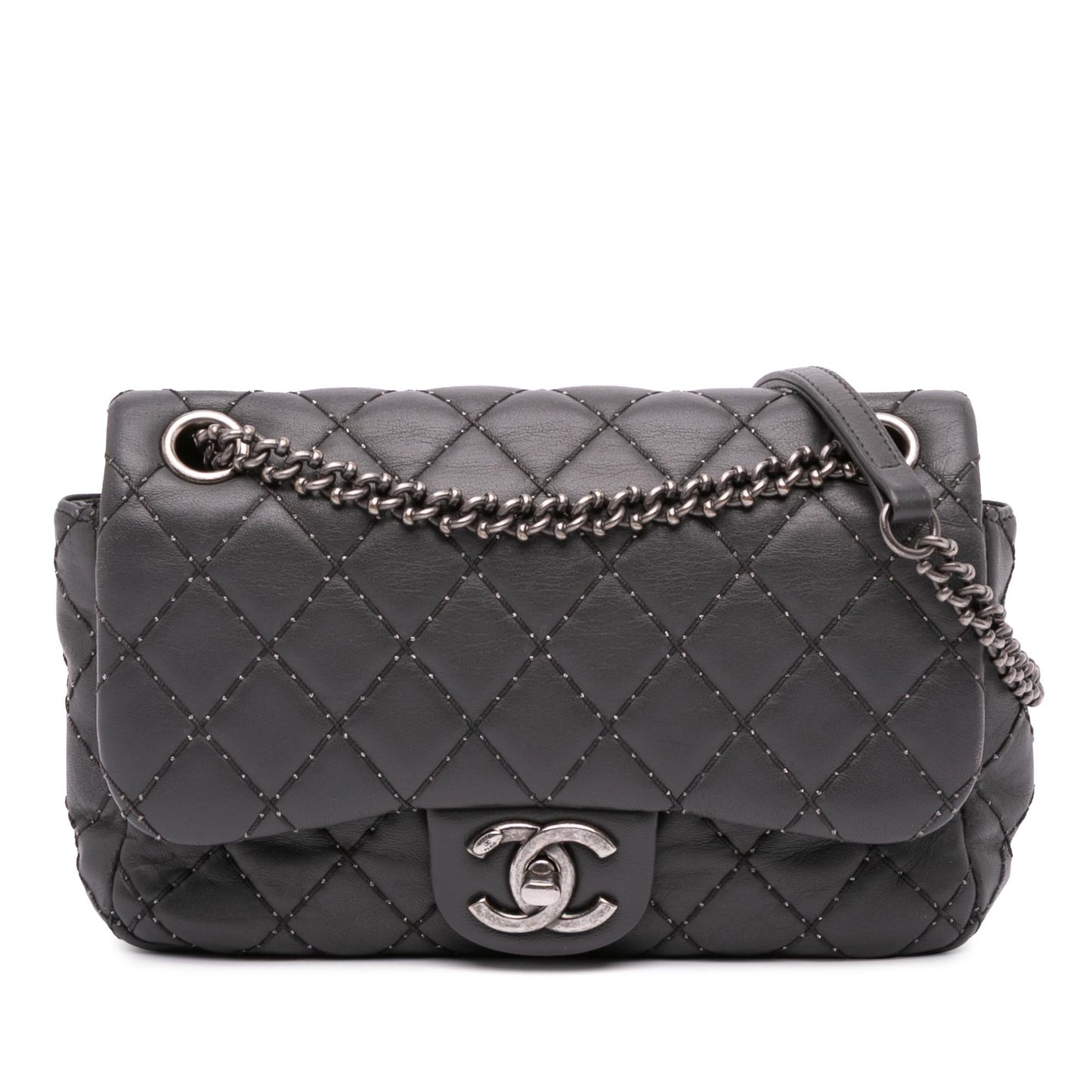 Chanel Quilted Lambskin Stitched Single Flap Handbag Flap 1