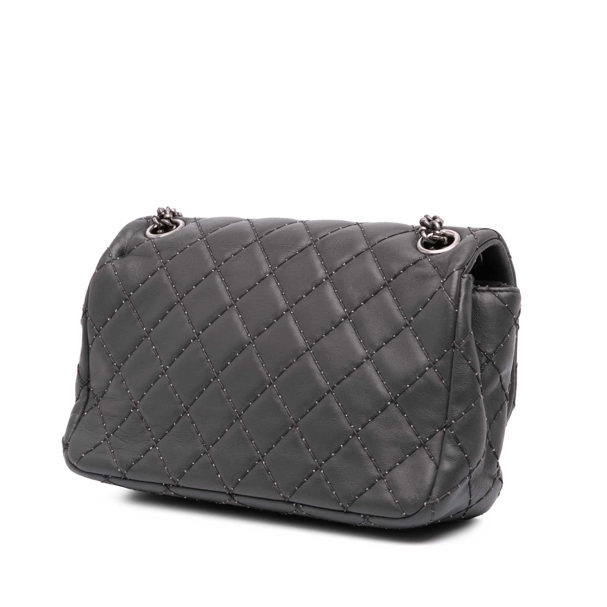 Chanel Quilted Lambskin Stitched Single Flap Handbag Flap 1