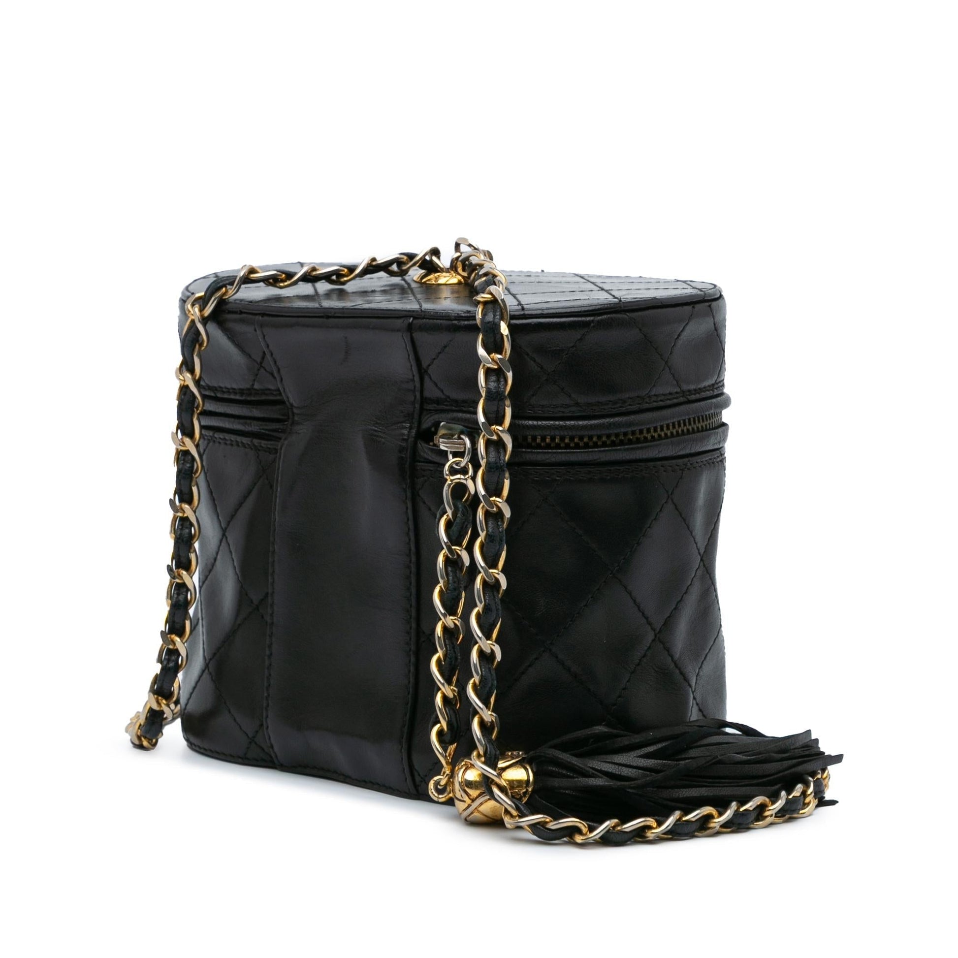 Chanel Quilted Lambskin Tassel Vanity Handbag With Chain