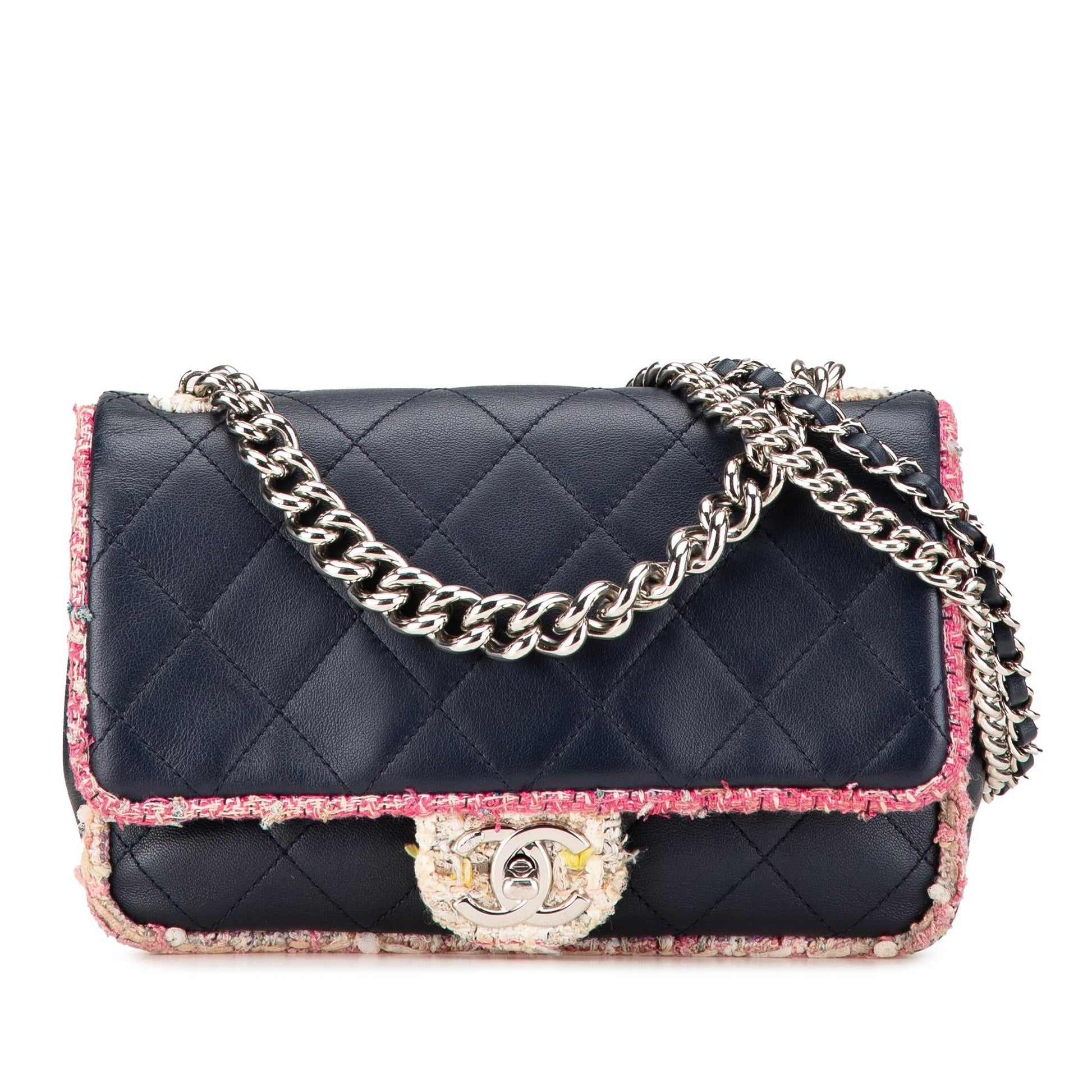Chanel Quilted Lambskin Tweed Elegant Trim Flap Handbag