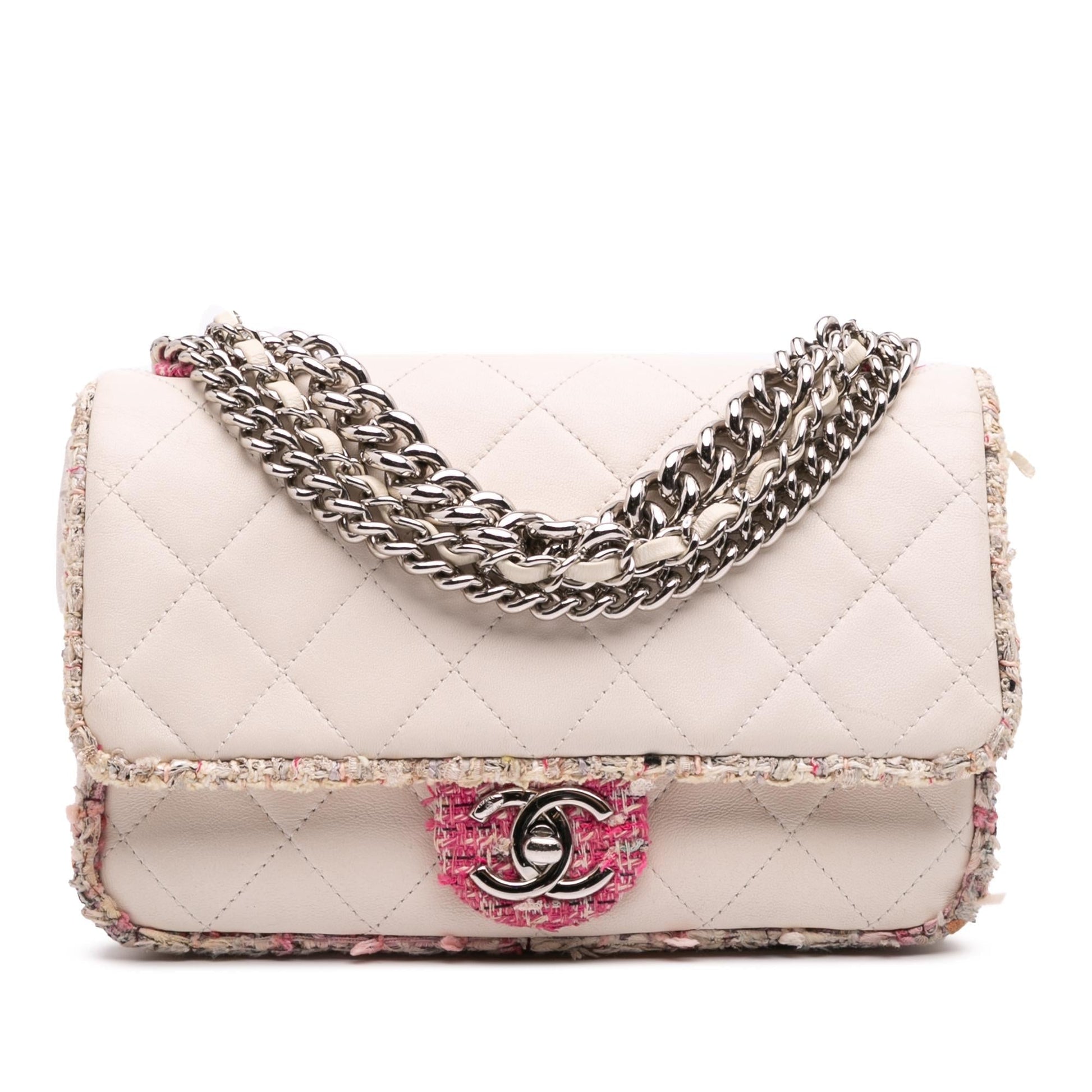 Chanel Quilted Lambskin Tweed Elegant Trim Flap Handbag Flap 1
