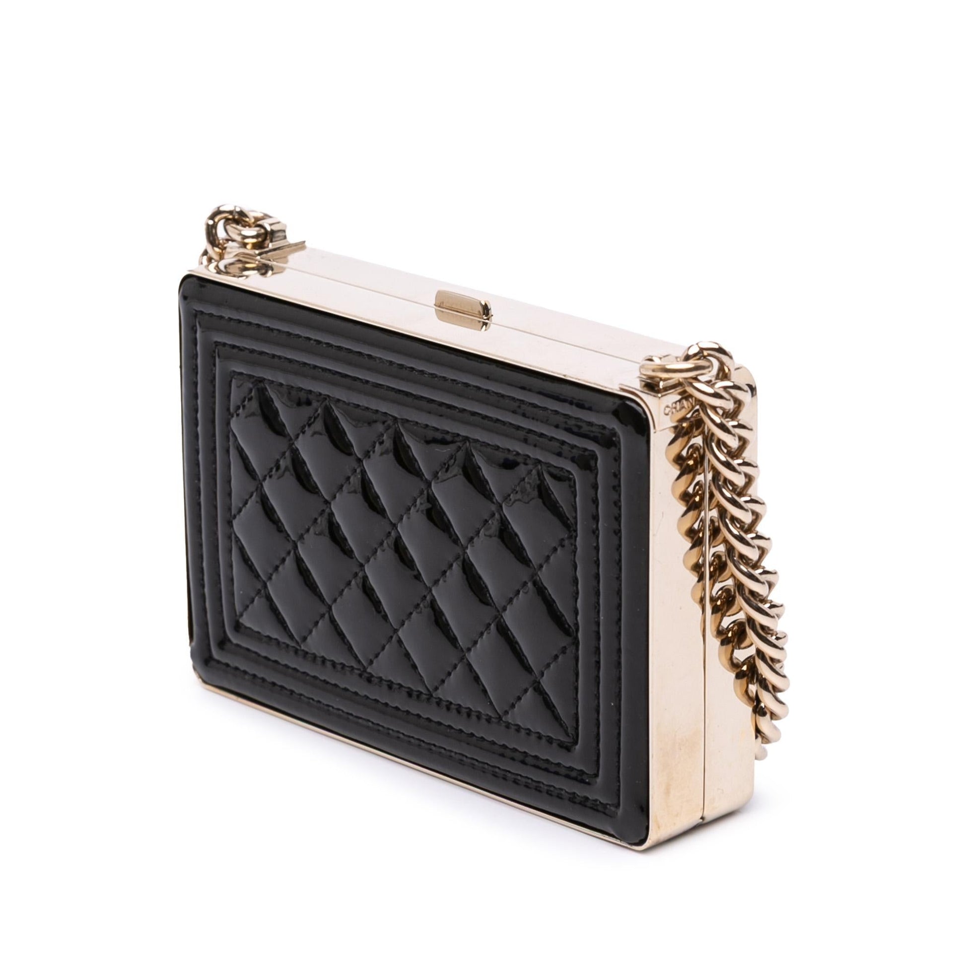 Chanel Quilted Patent Boy Box Minaudiere on Handbag Chain 1