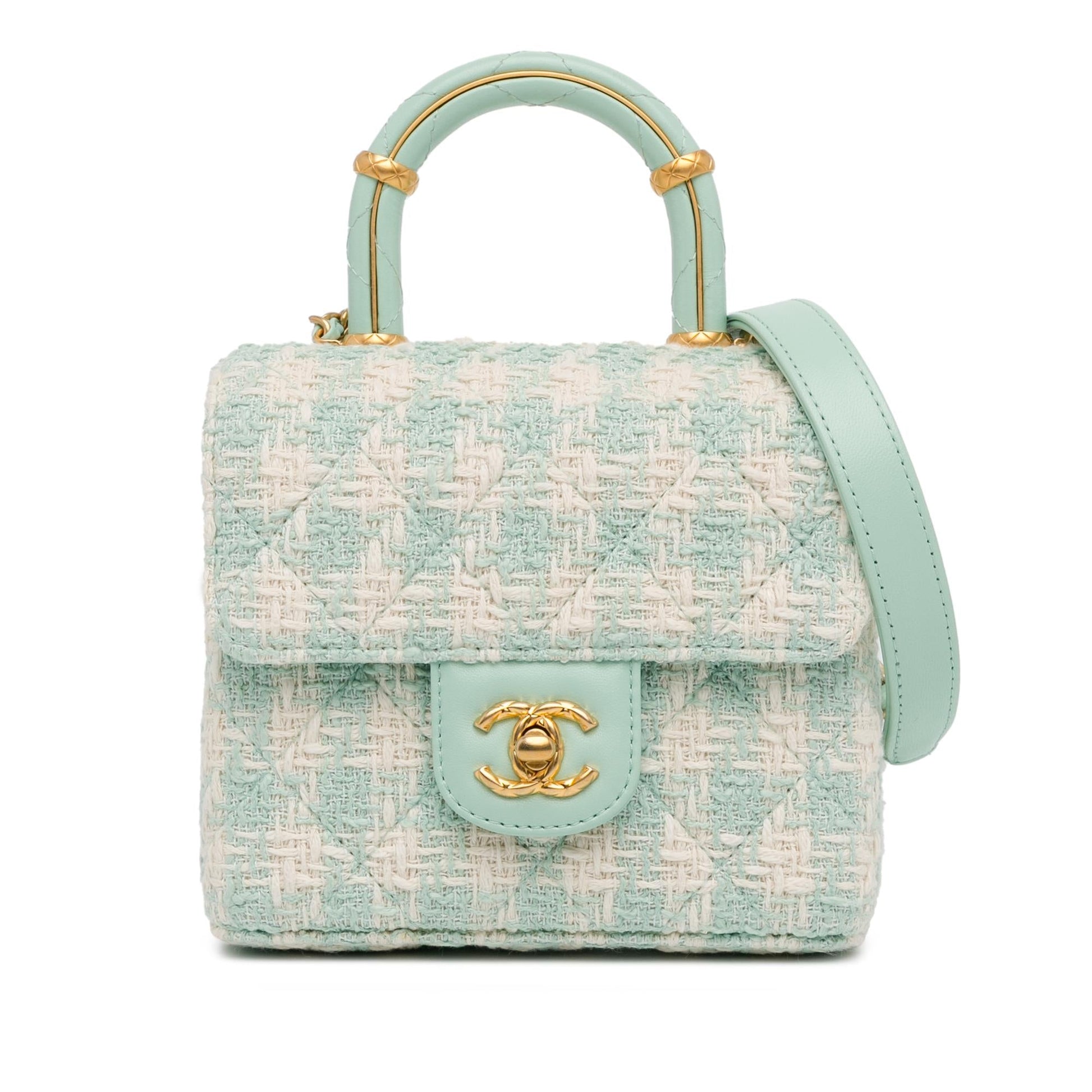 Chanel Quilted Tweed Crush Top Handle SHG-gVQFkc Handbag