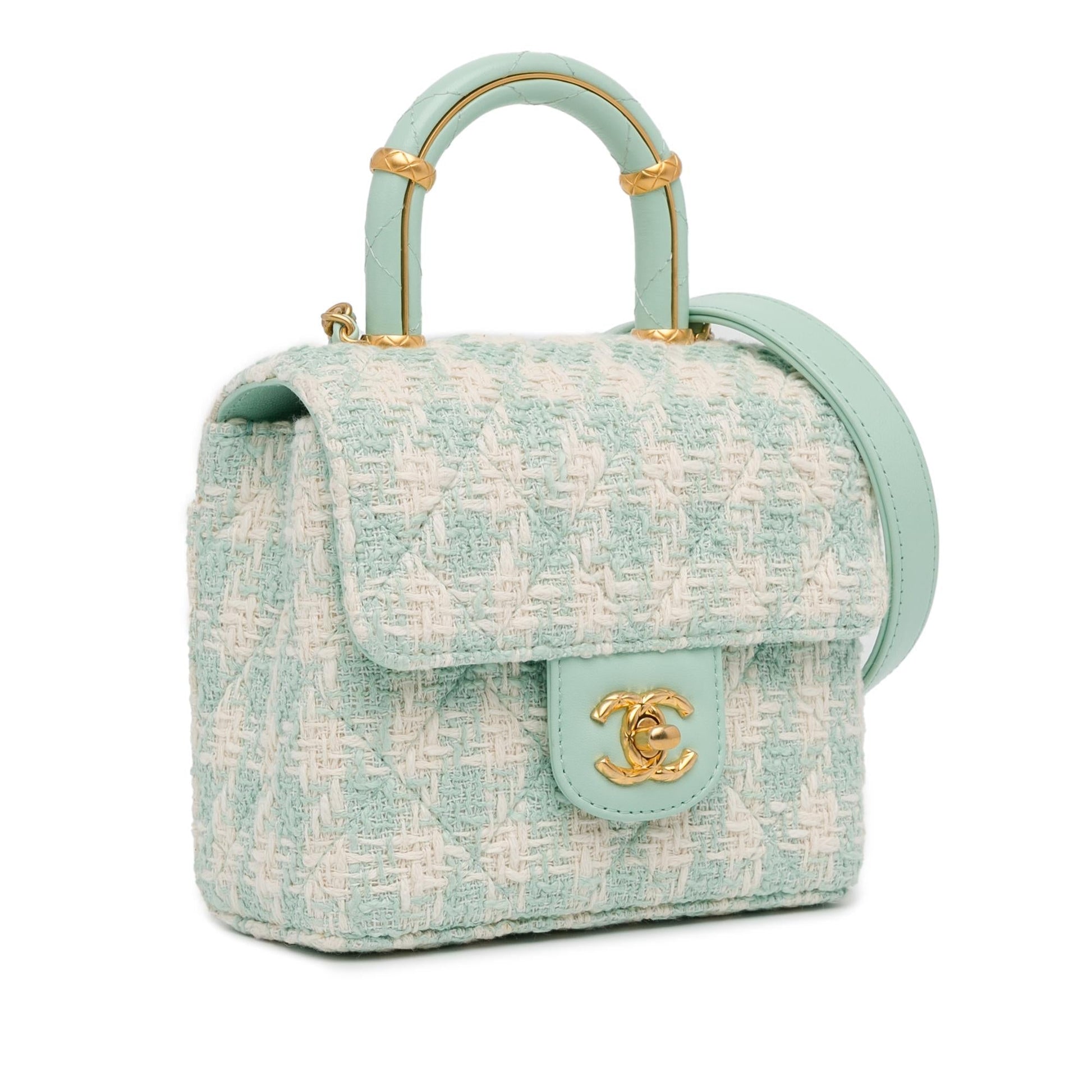 Chanel Quilted Tweed Crush Top Handle SHG-gVQFkc Handbag
