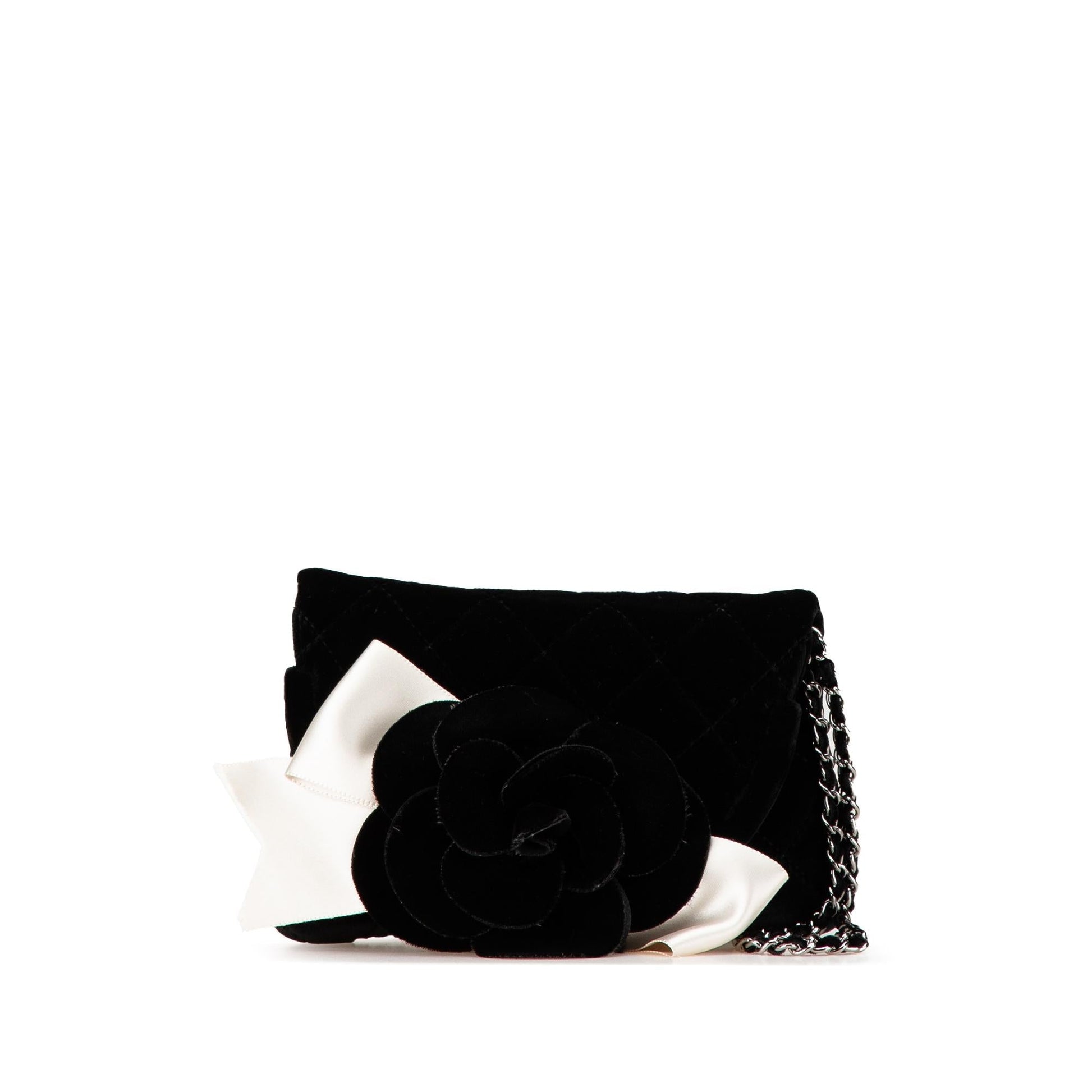Chanel Quilted Velvet Camellia Wristlet Clutch Bag