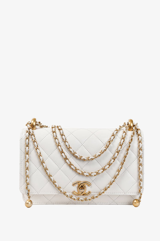 Chanel Pearl Crush White Quilted Lambskin Leather Wallet on Chain Bag