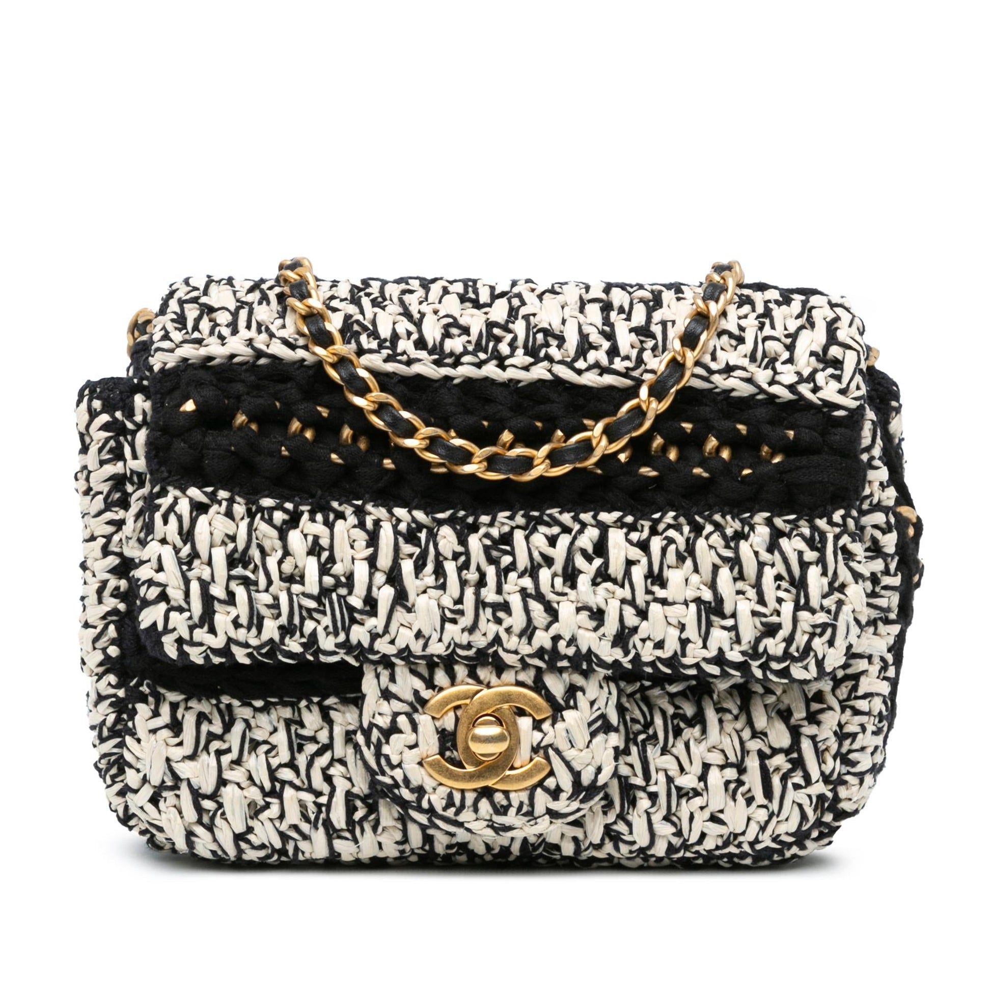 Chanel Raffia Braided Love Flap Handbag