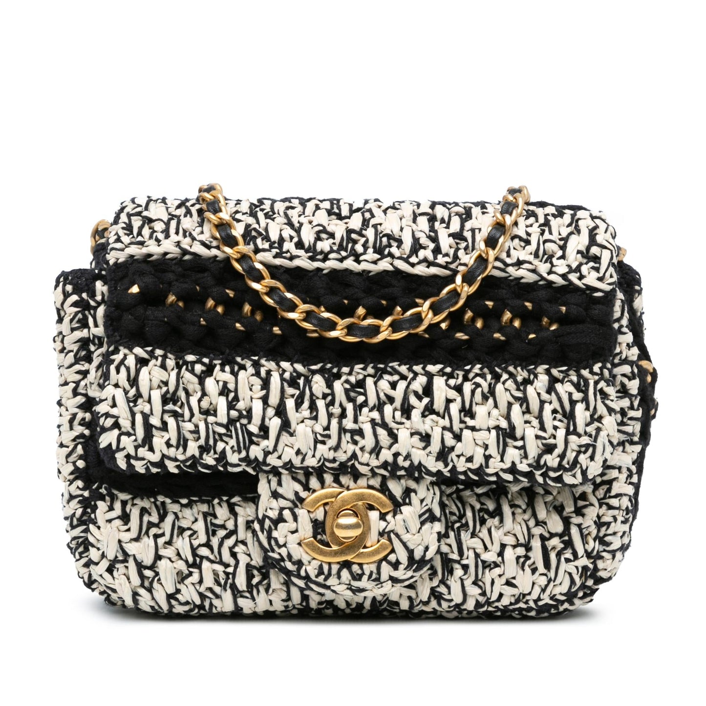 Chanel Raffia Braided Love Flap Handbag
