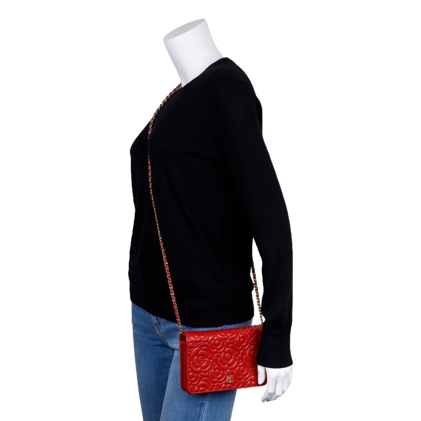 Chanel Caviar Camelia on Red Wallet Case
