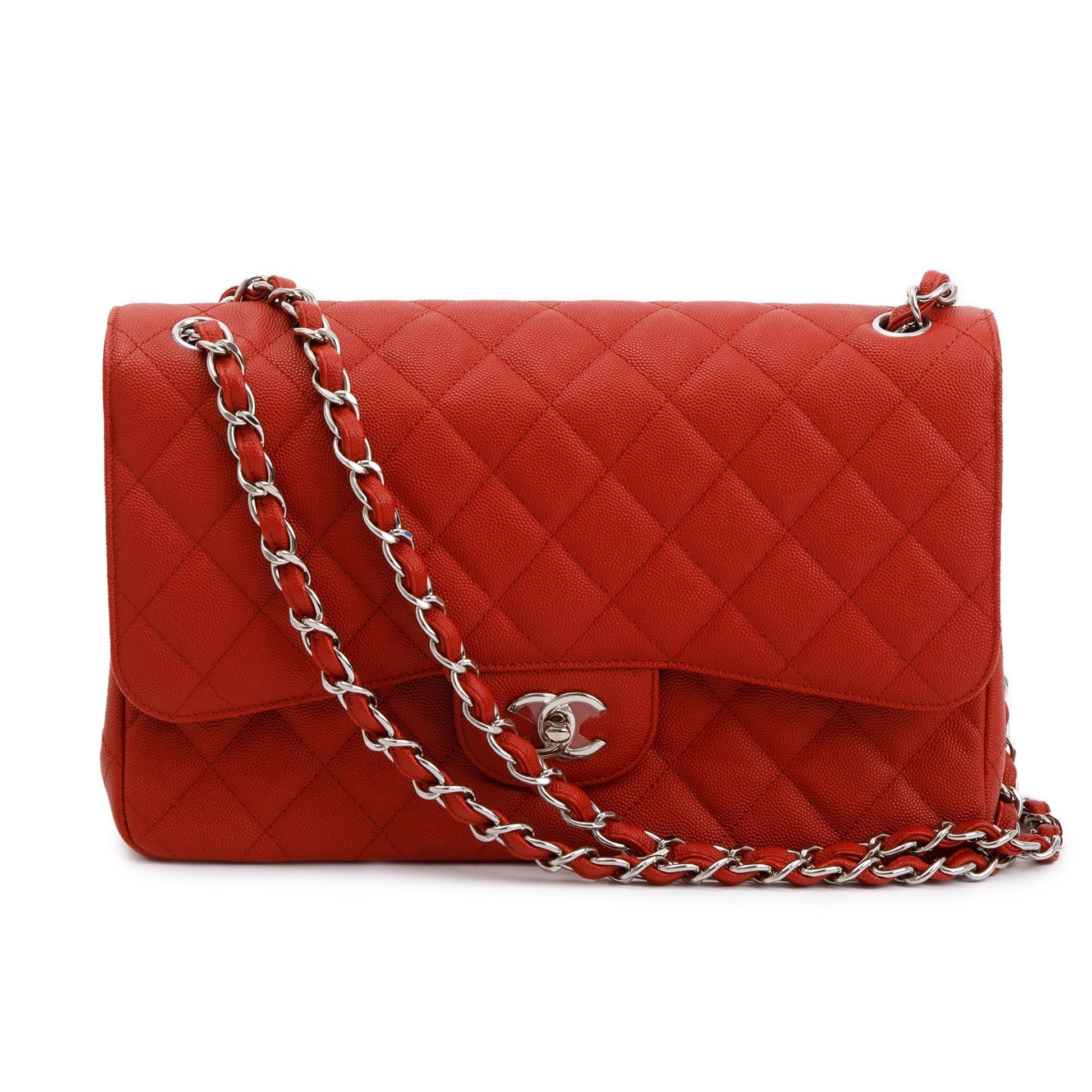 Chanel Caviar Classic Jumbo Double Flap Red Travel Bag