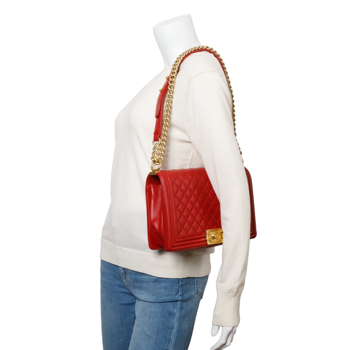 Chanel Quilted Caviar Boy Leather Red Travel Bag