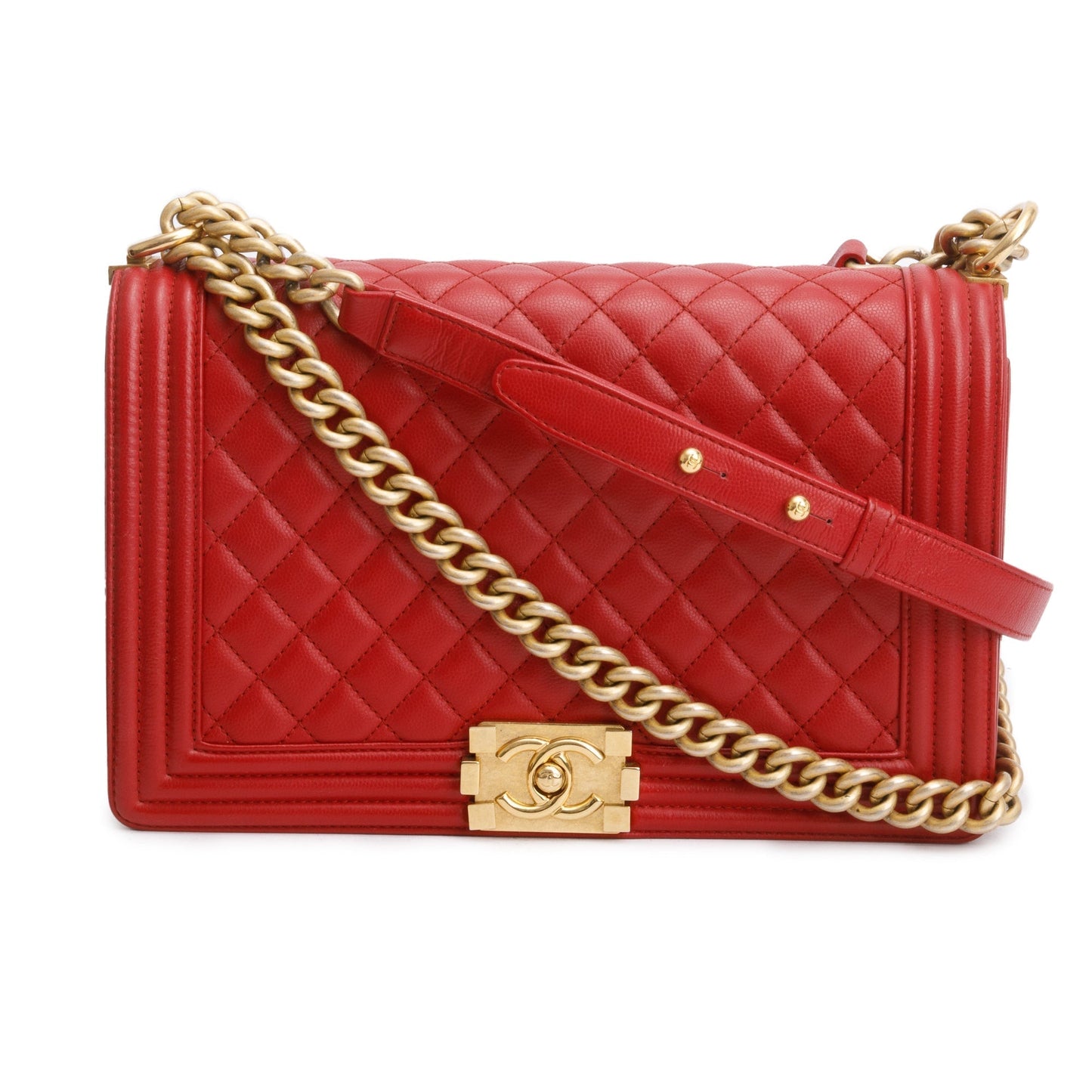 Chanel Quilted Caviar Boy Leather Red Travel Bag