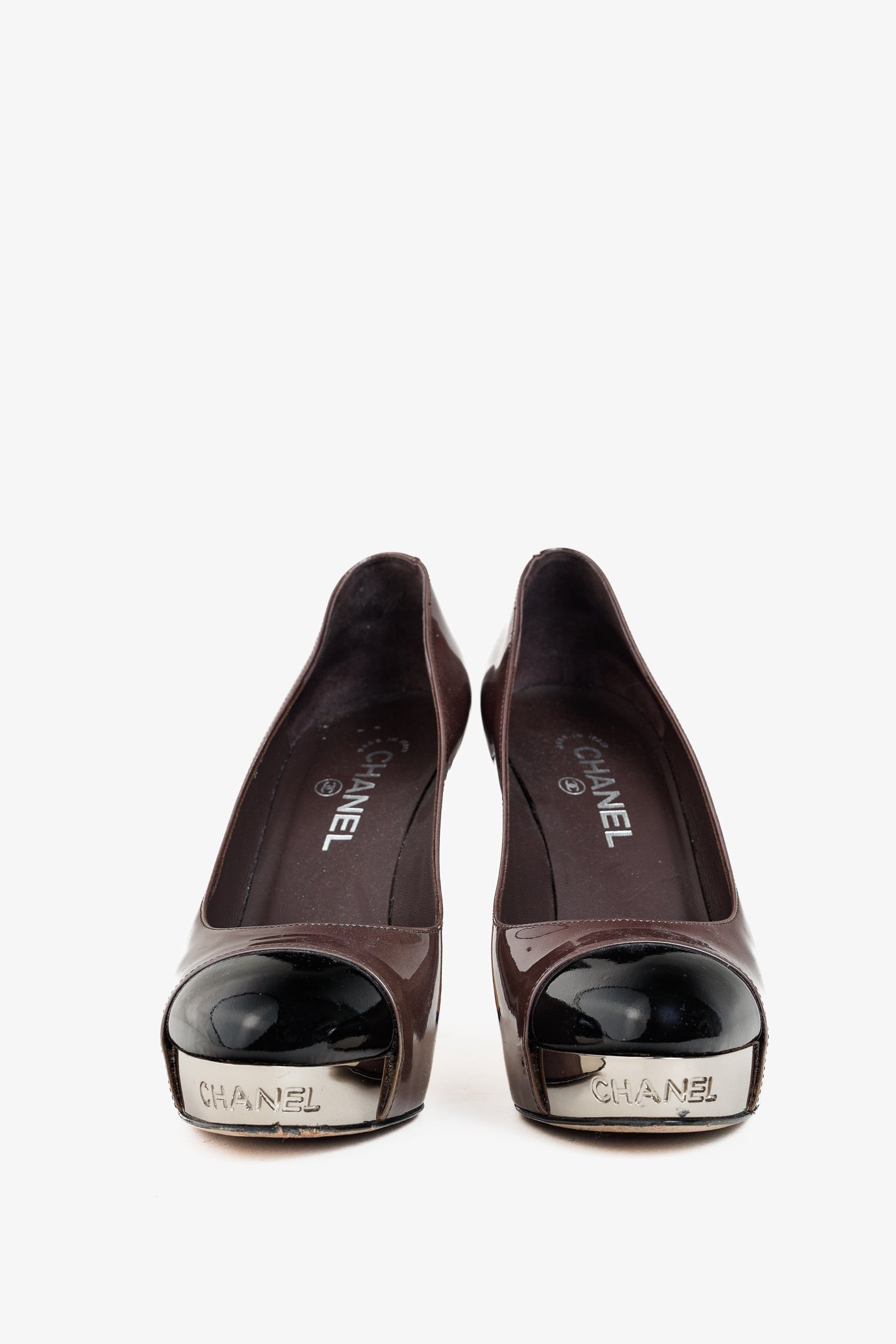 Chanel Brown Patent Leather Platform Pumps