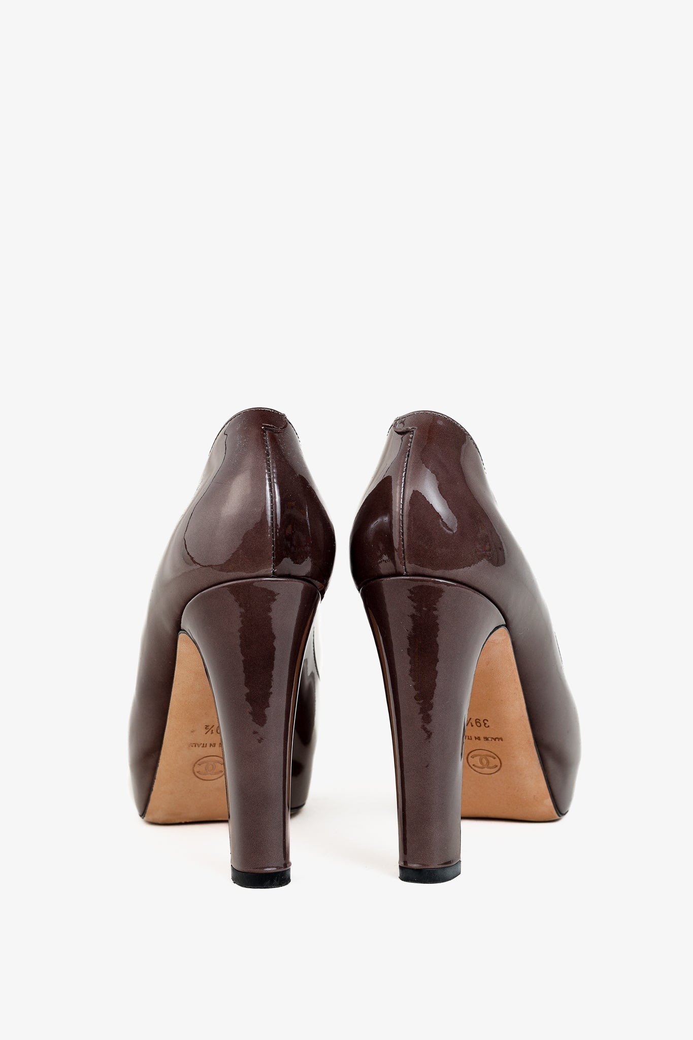 Chanel Brown Patent Leather Platform Pumps