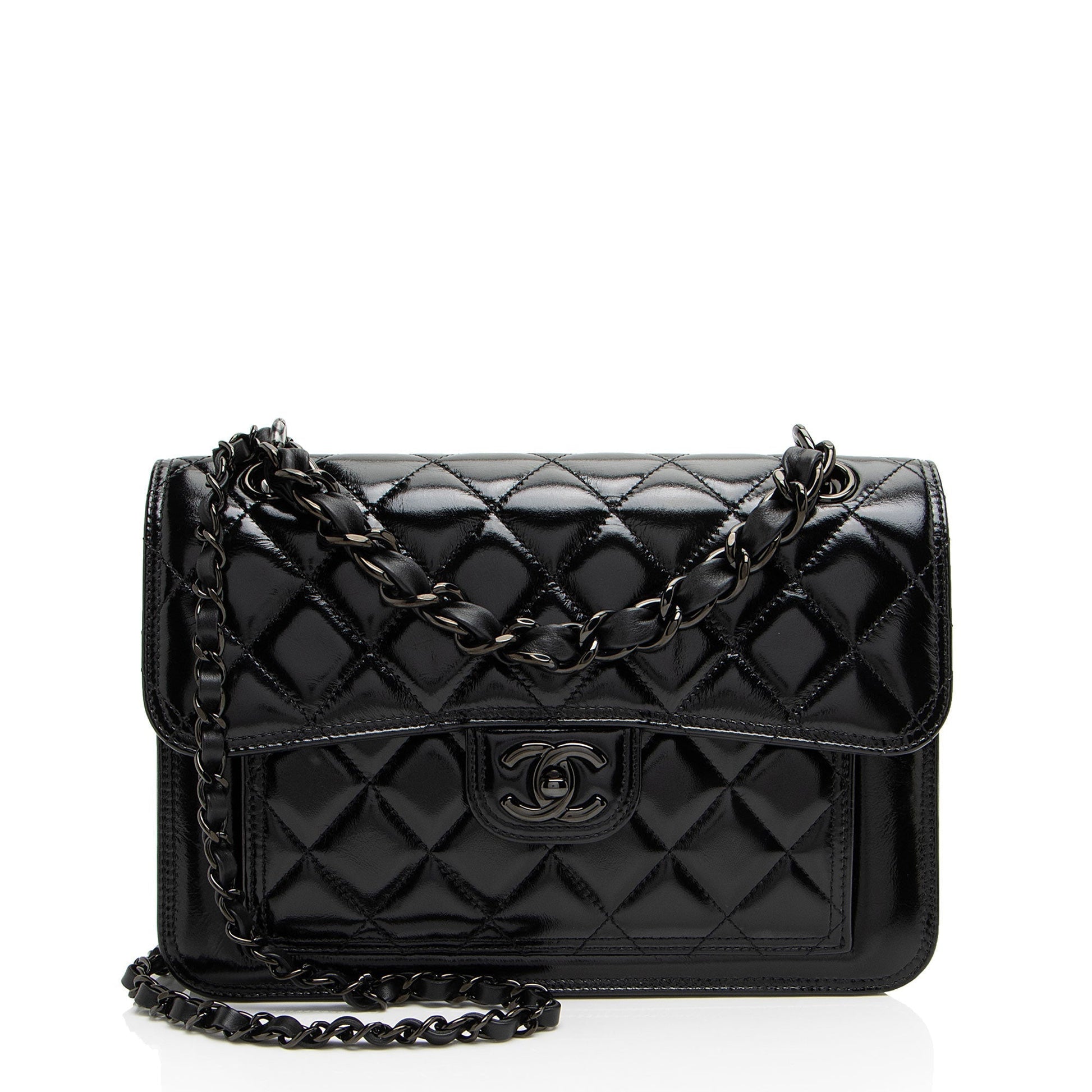 Chanel Shiny Crumpled Calfskin So Double You Black Shoulder Bag