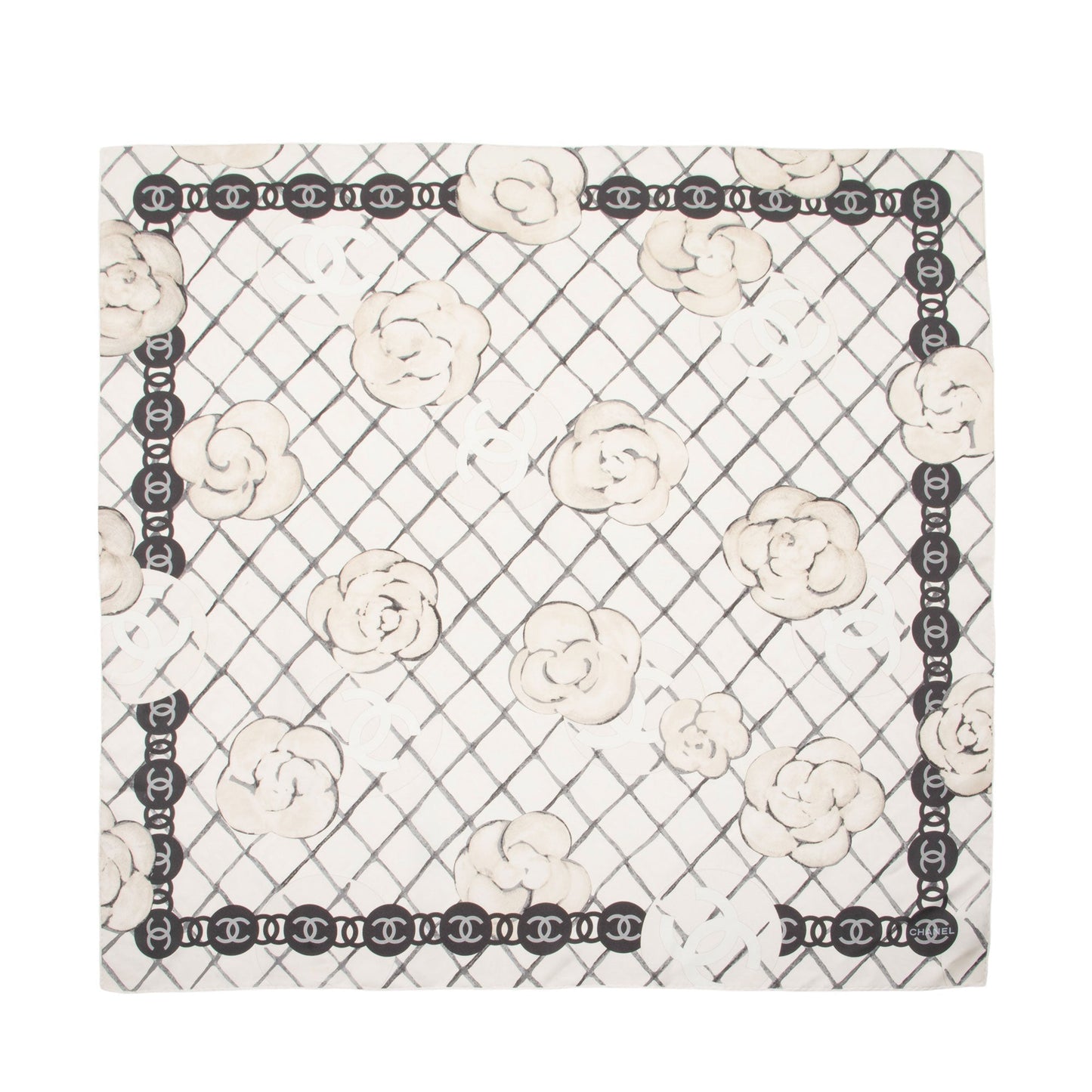 Chanel Silk Camellia CC Square Scarf SHF-uNAJam