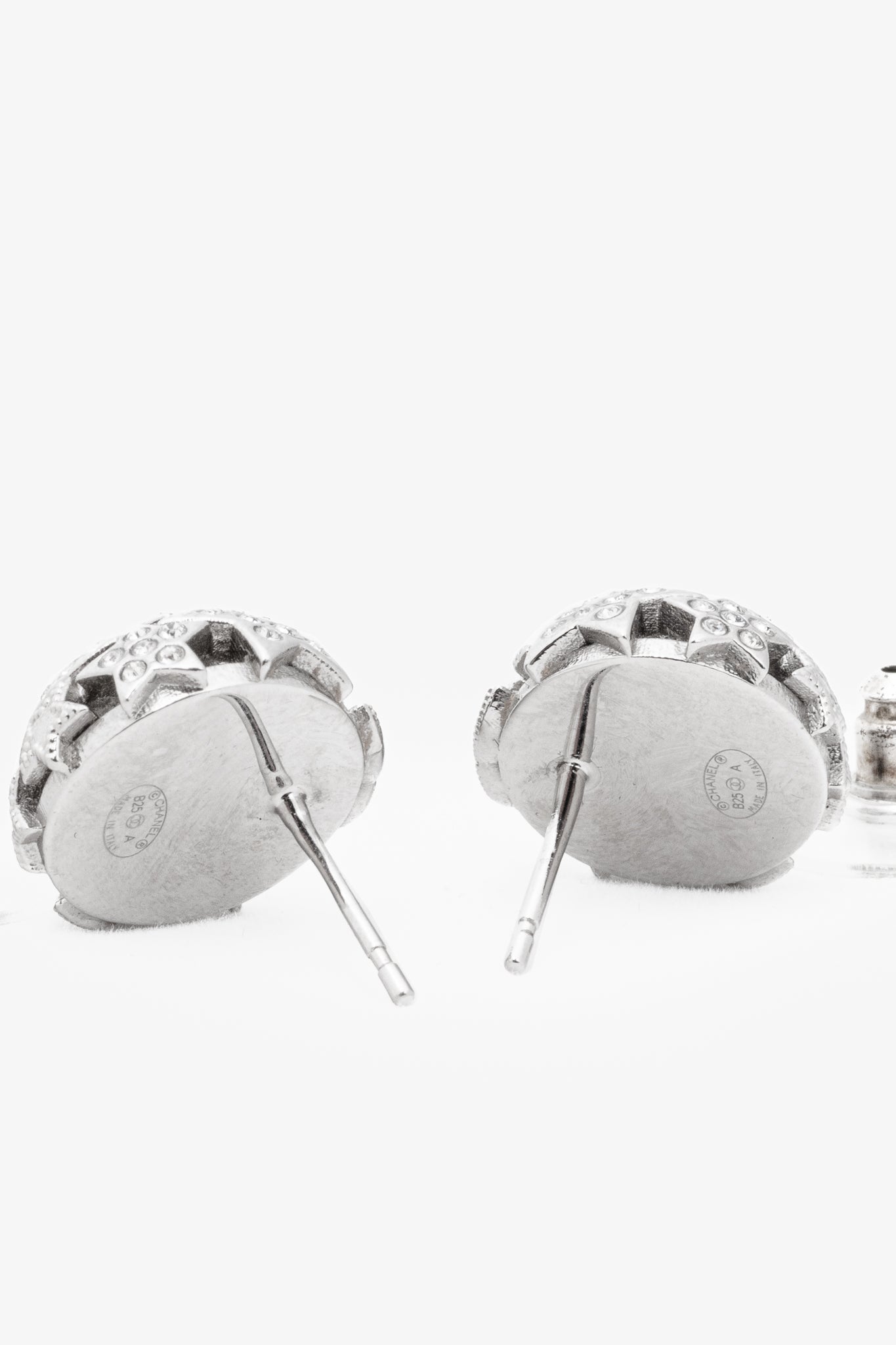 Chanel Silver-Tone Crystal Star Domed Stud Earrings Jewelry