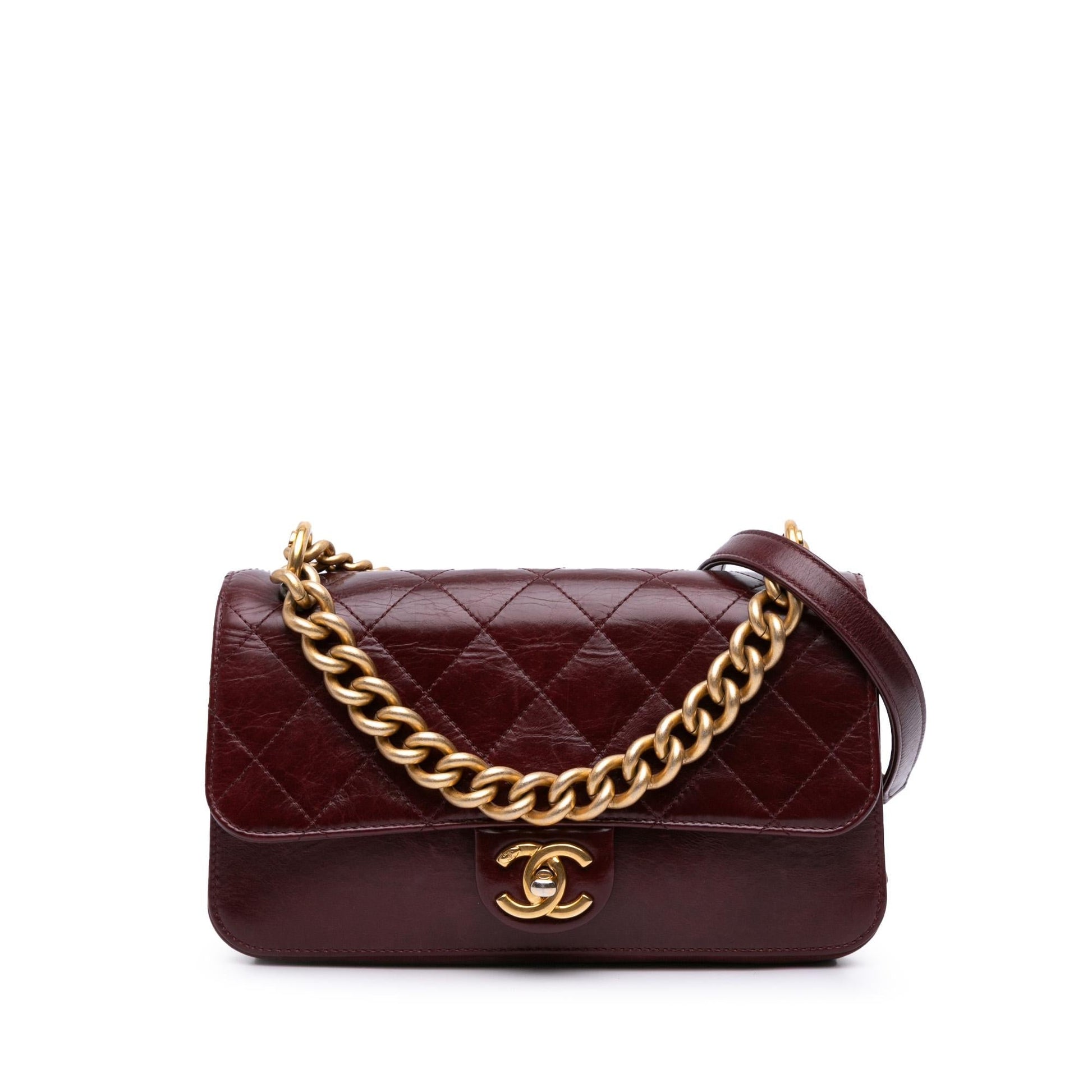 Chanel Aged Calfskin Straight Lined Flap Small Handbag Flap 1