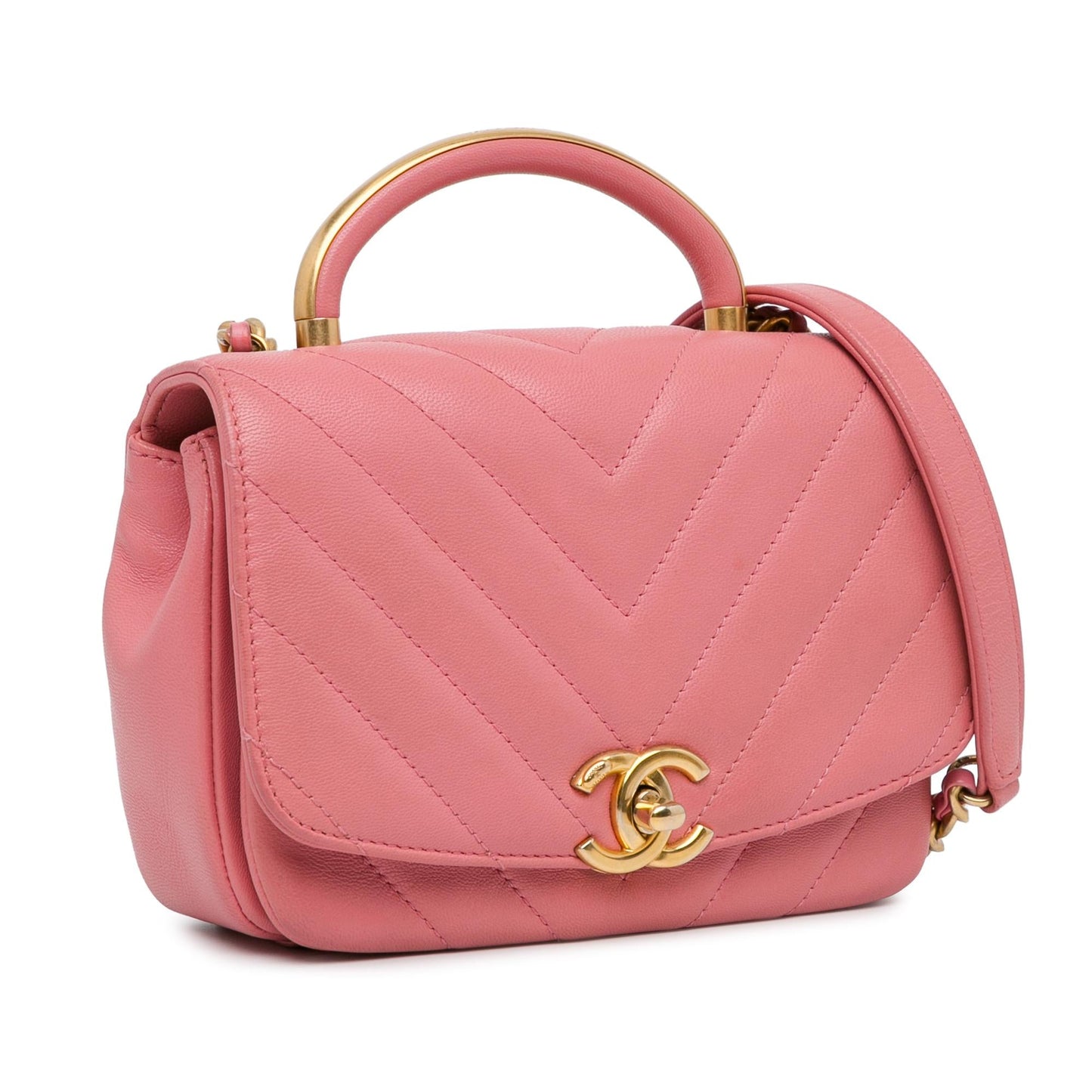 Chanel Chevron Lambskin Reversed Round Flap SHG-tiKa51 Small Handbag