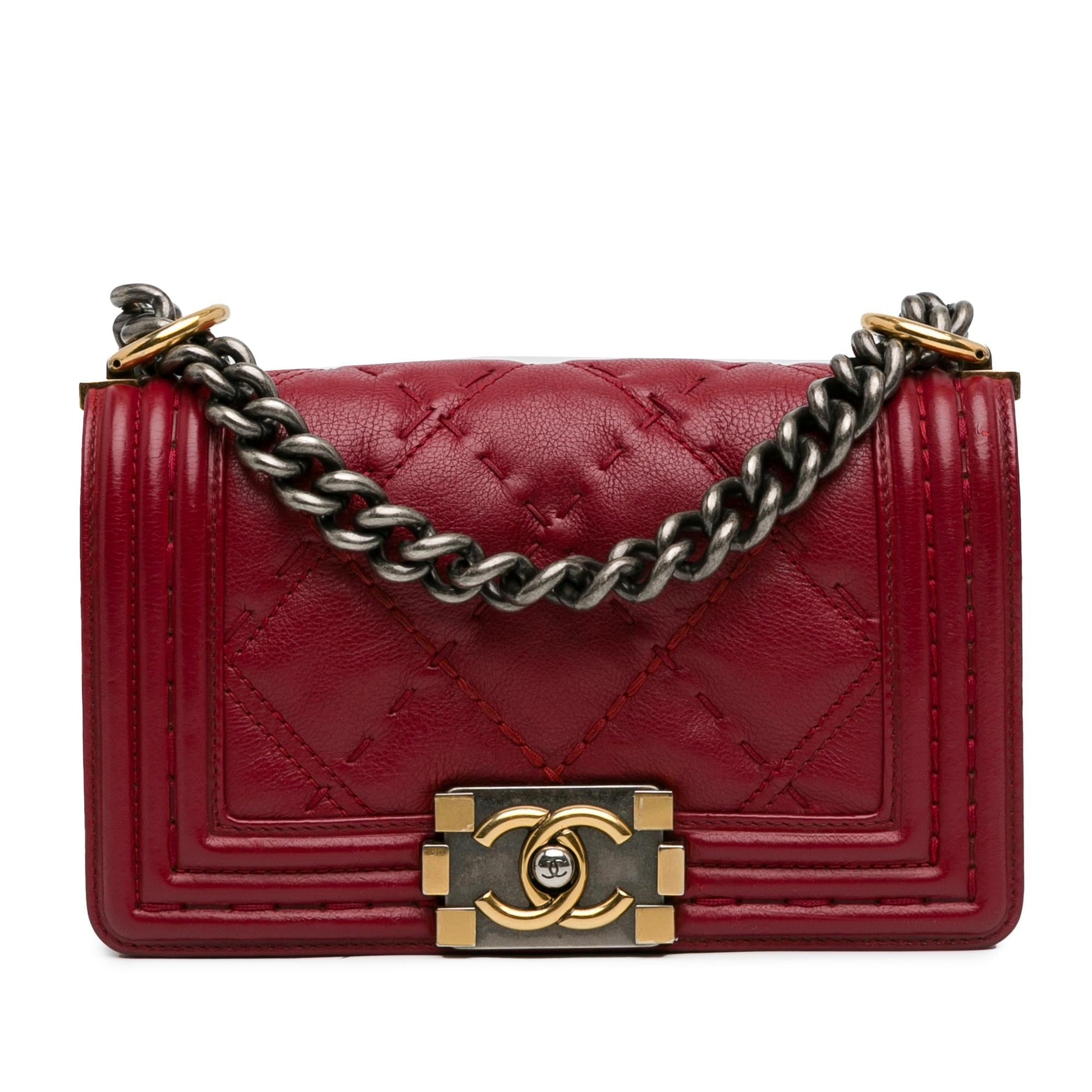 Chanel Grained Calfskin Boy Double Stitch Flap Small Handbag