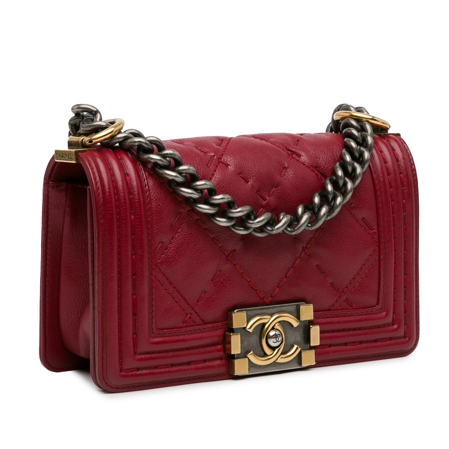 Chanel Grained Calfskin Boy Double Stitch Flap Small Handbag