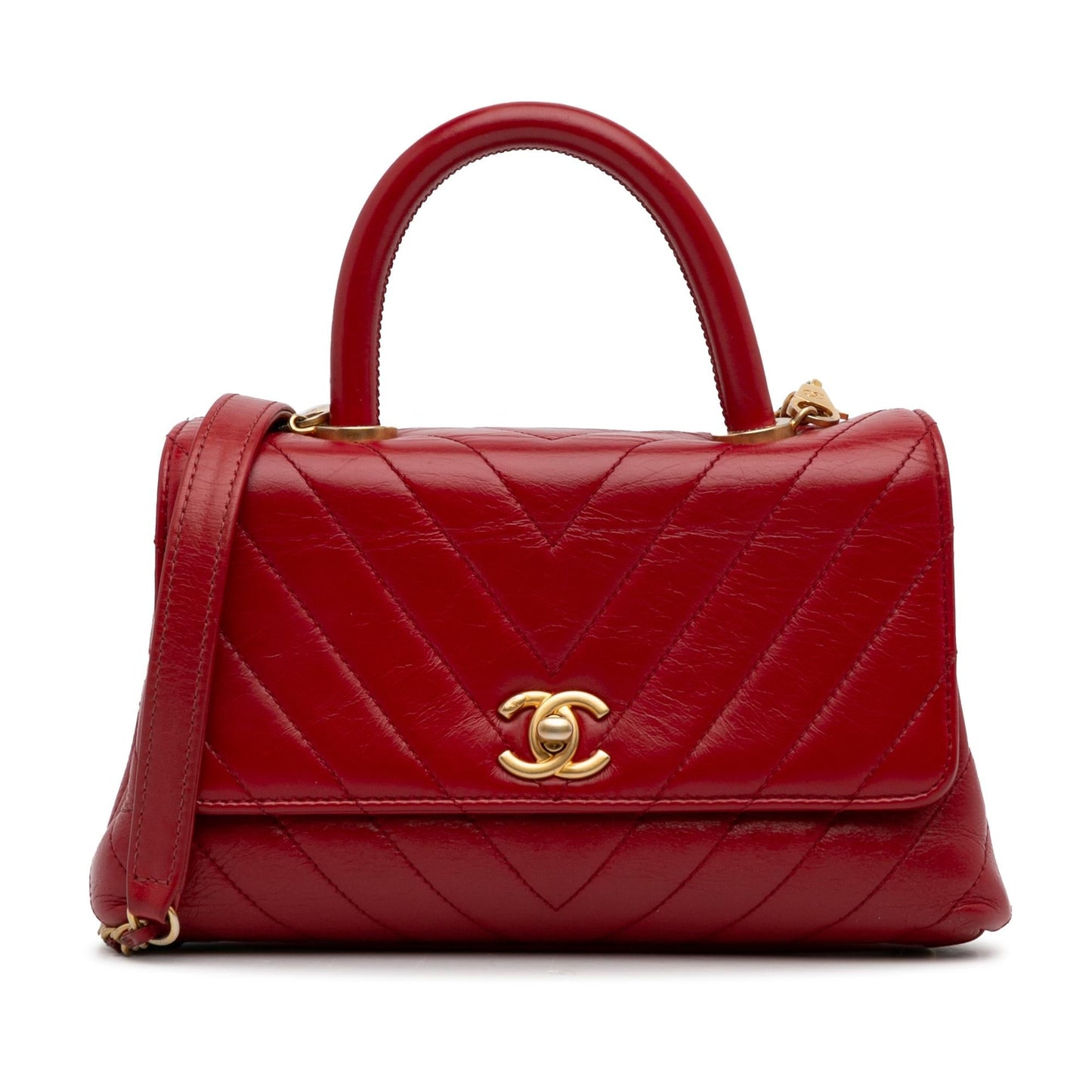 Chanel Lambskin Chevron Coco Top Handle Small Handbag