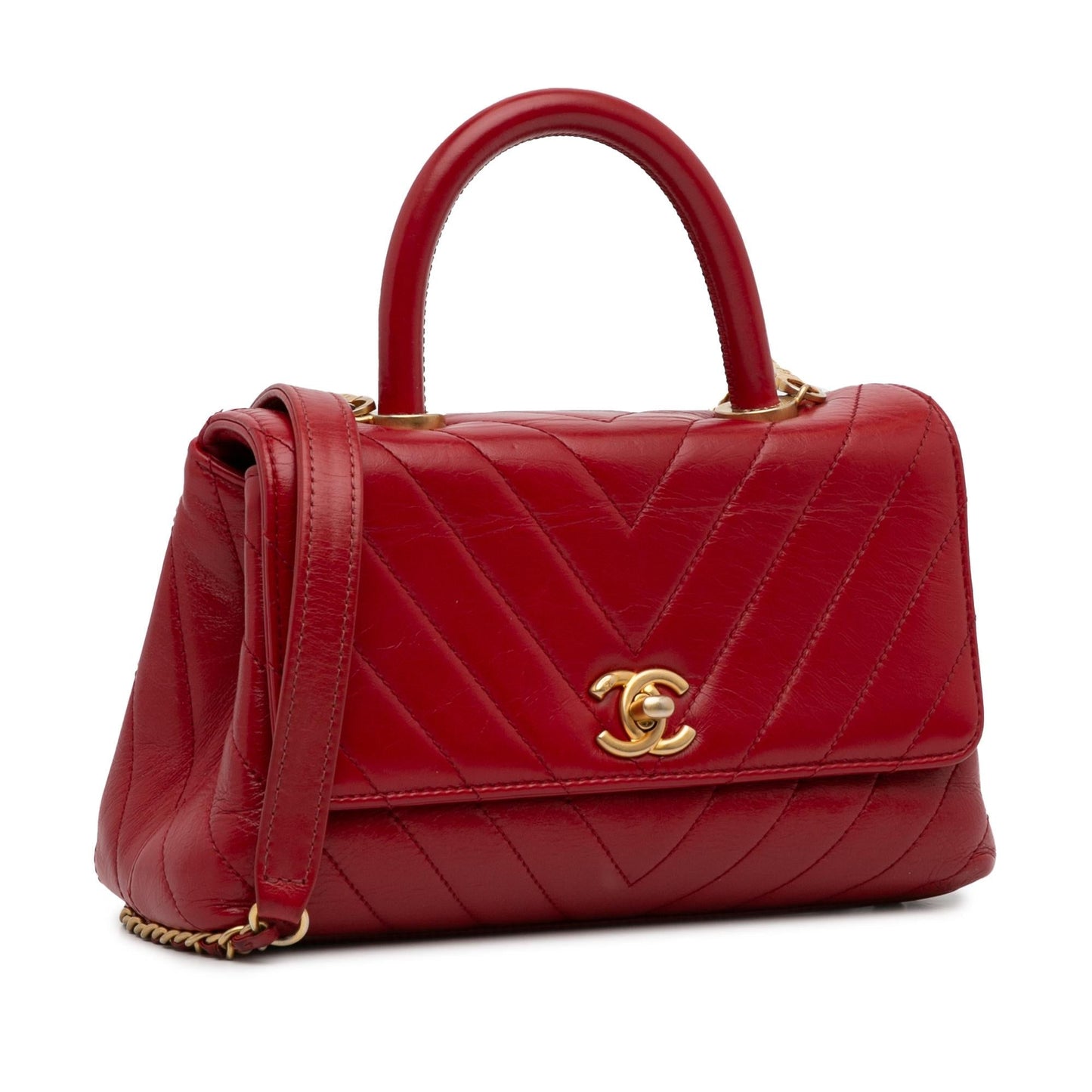 Chanel Lambskin Chevron Coco Top Handle Small Handbag Bag 1