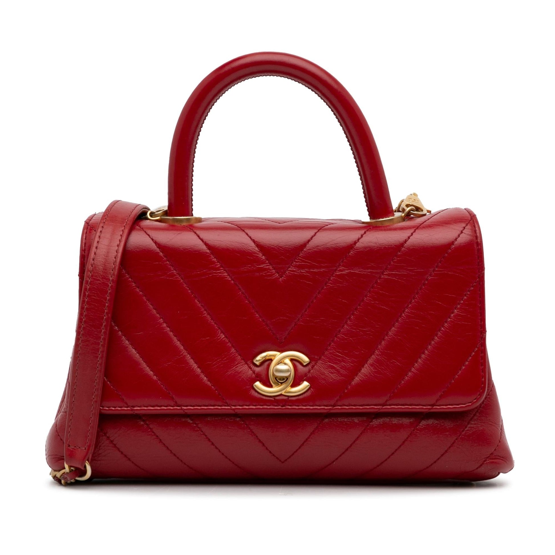 Chanel Lambskin Chevron Coco Top Handle Small Handbag Bag 3