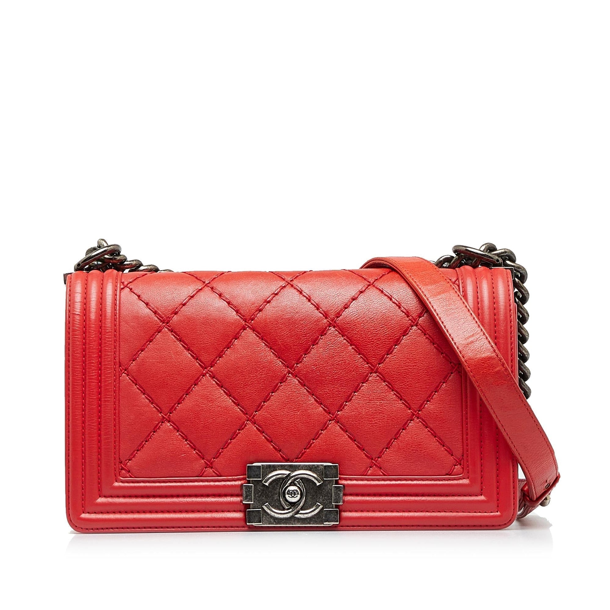 Chanel Lambskin Double Stitch Boy Flap Small Handbag