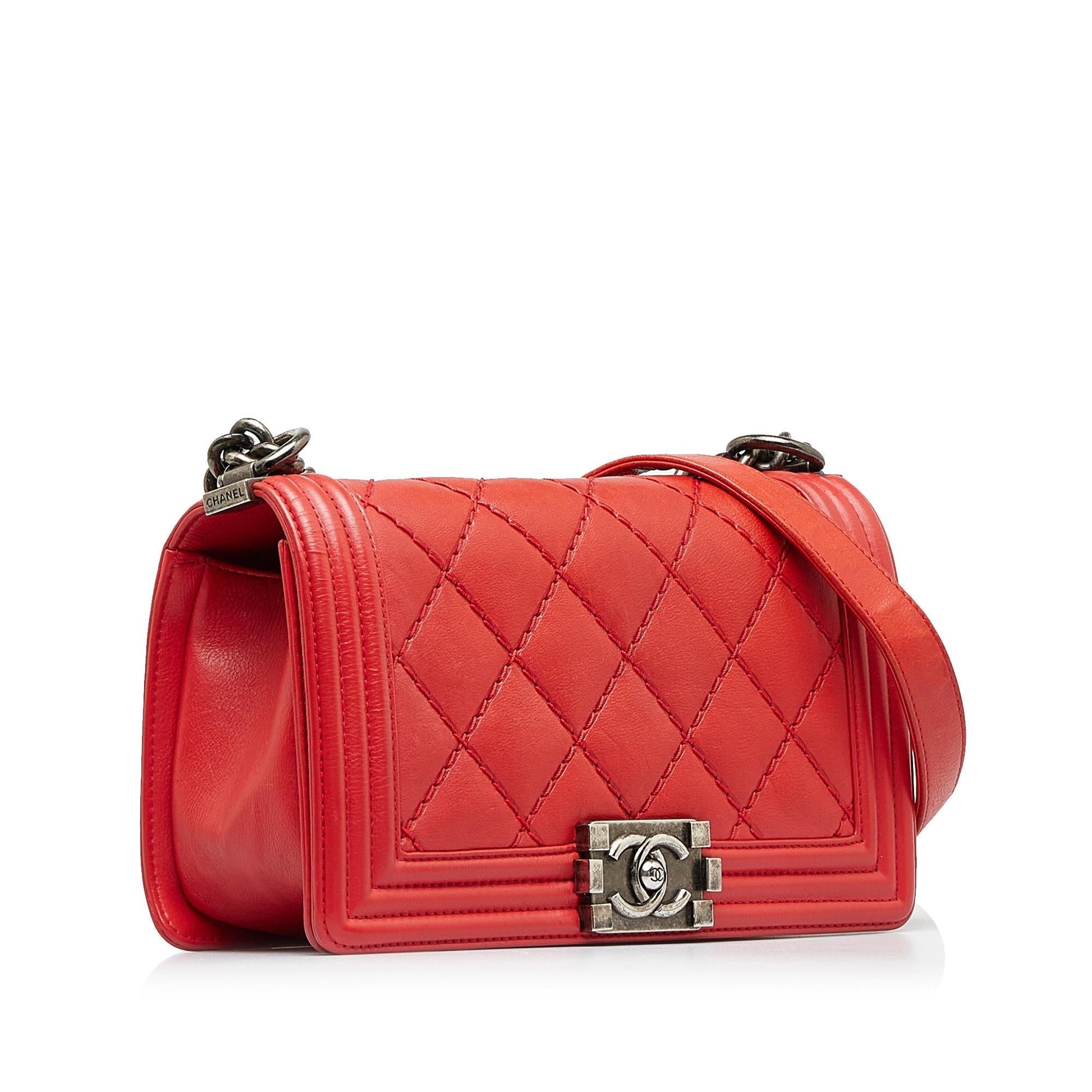 Chanel Lambskin Double Stitch Boy Flap Small Handbag