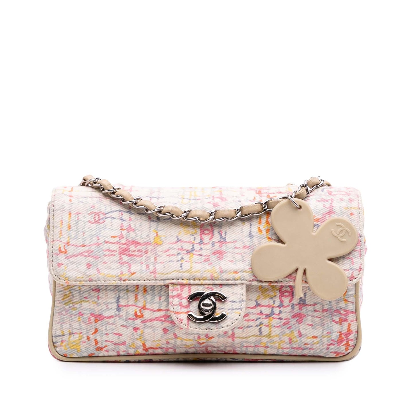 Chanel Printed Watercolor Clover Flap Small Canvas Handbag