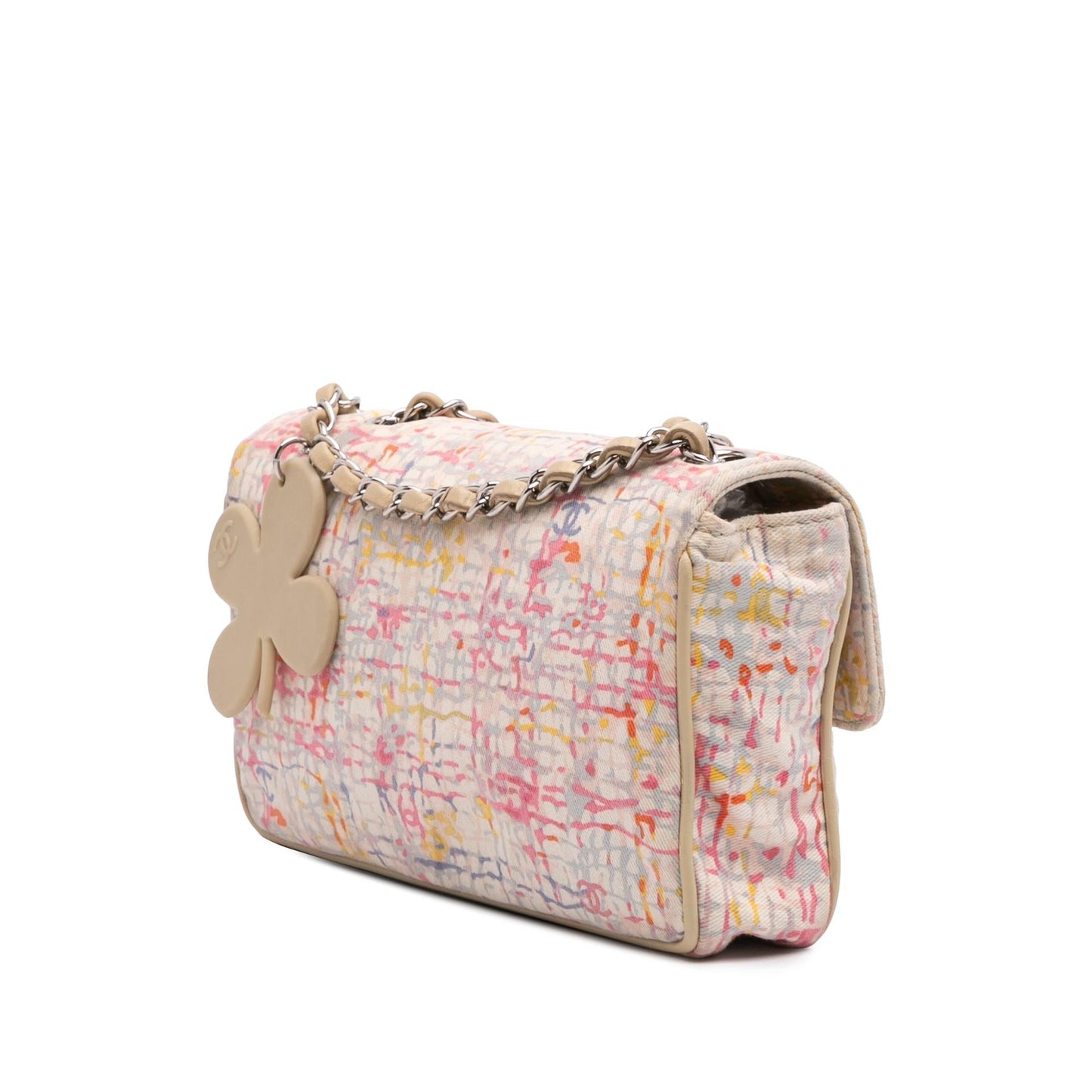 Chanel Printed Watercolor Clover Flap Small Canvas Handbag