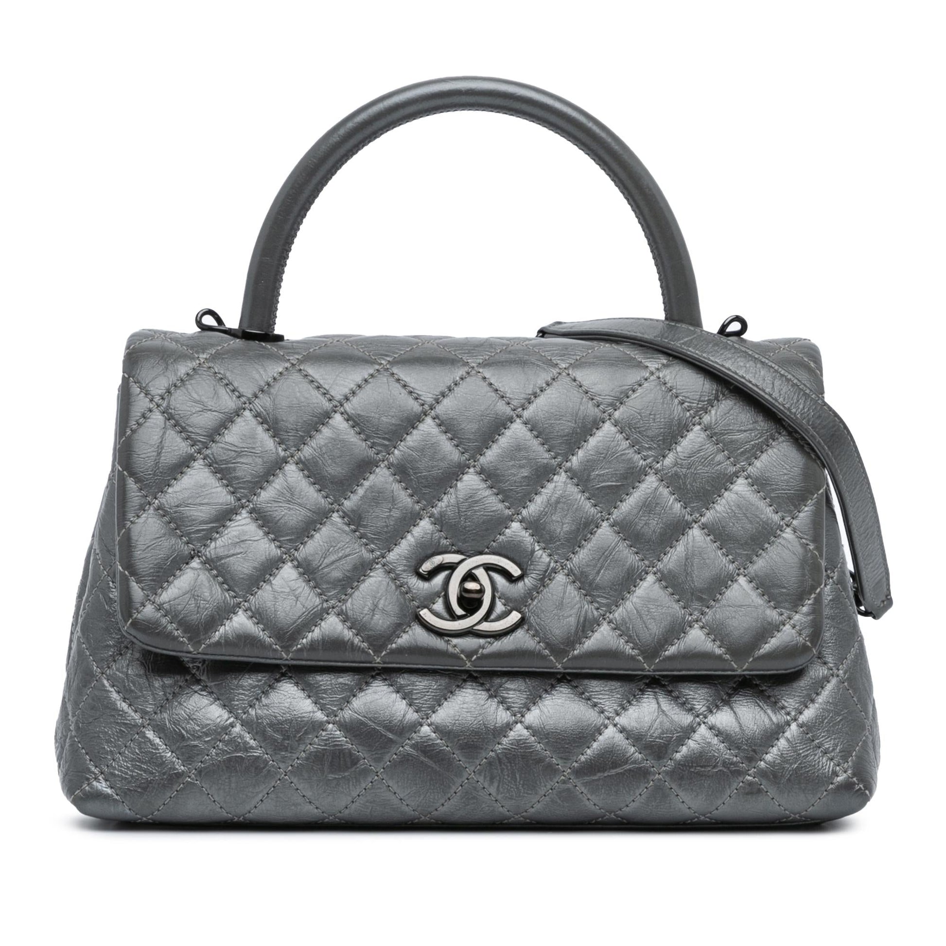 Chanel Quilted Aged Calfskin Coco Top Handle Small Handbag