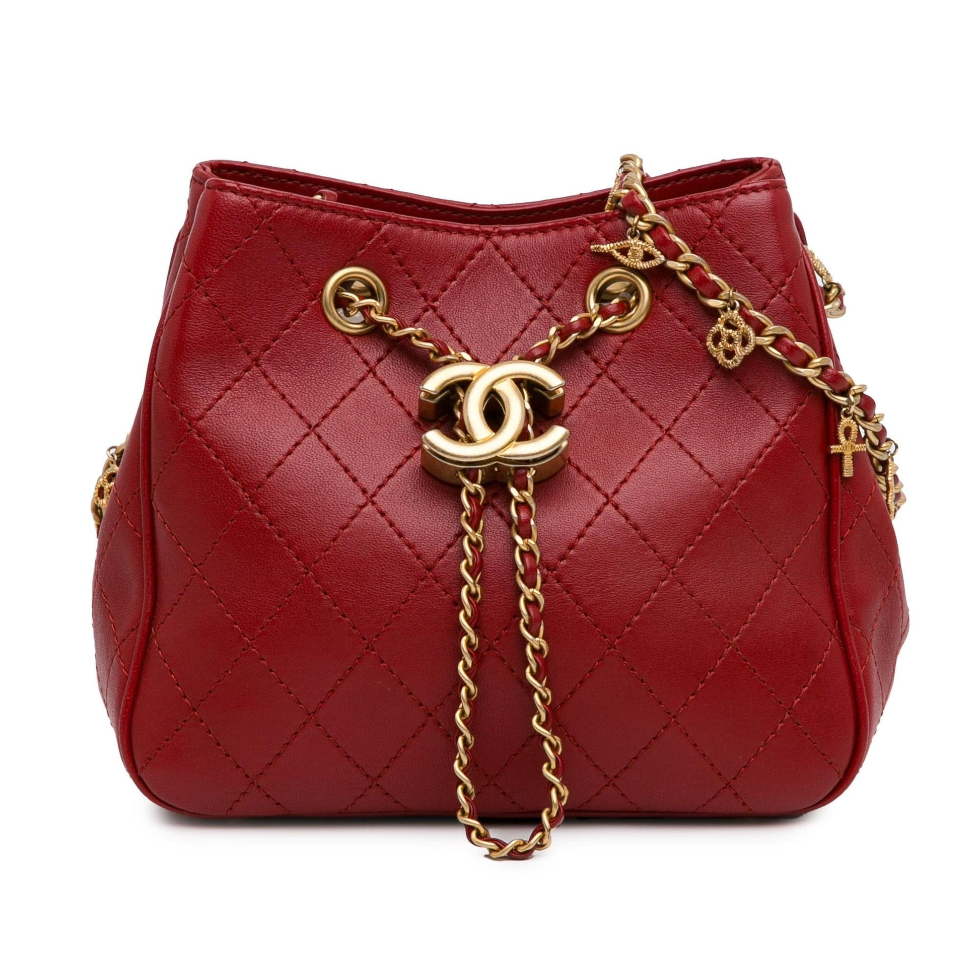 Chanel Stitched Calfskin Egyptian Amulet Drawstring Bucket Small Shoes