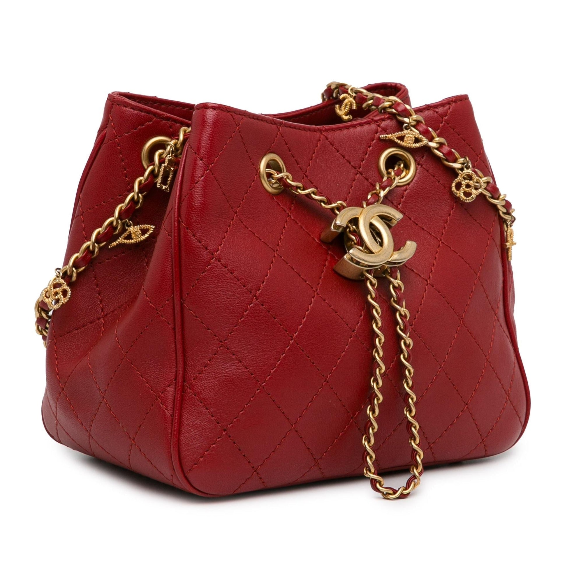 Chanel Stitched Calfskin Egyptian Amulet Drawstring Bucket Small Shoes