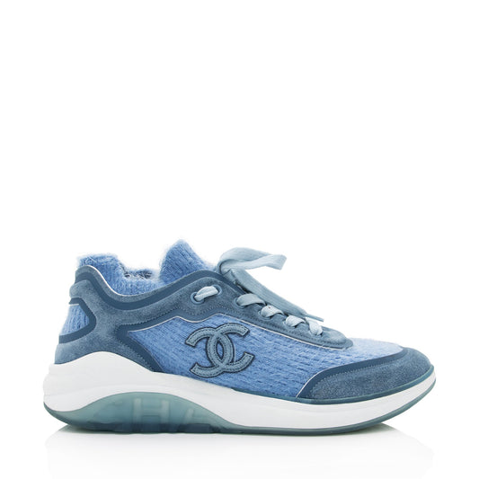 Chanel Suede Calfskin Stretch Fabric CC Sneakers - Size 8.5 / 38.5 ()