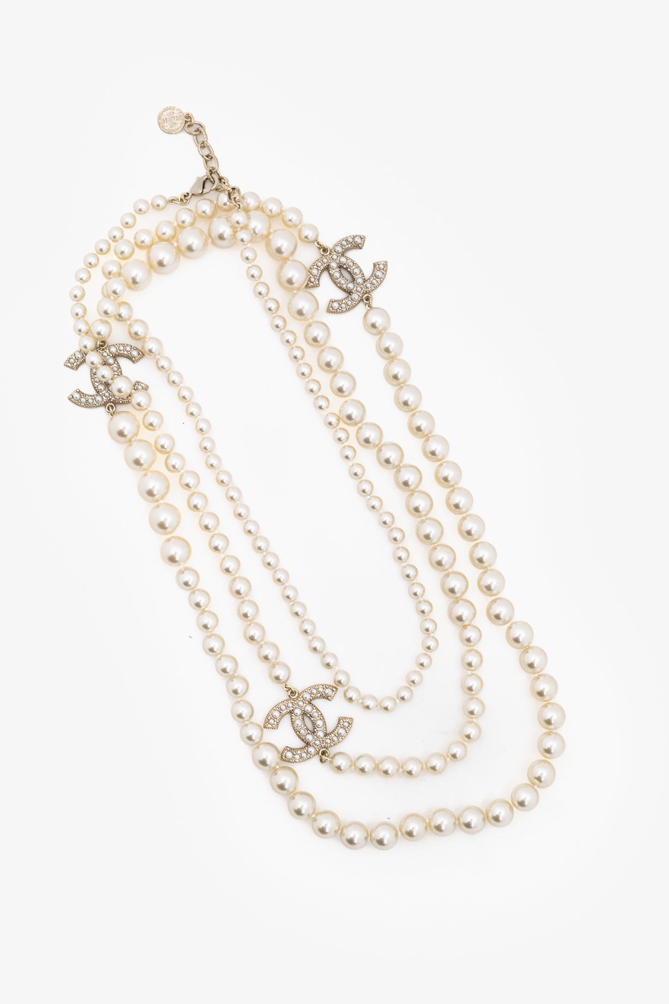 Chanel 100 Anniversary Ivory Pearl & Gold-Tone CC-Logo Long Station Necklace
