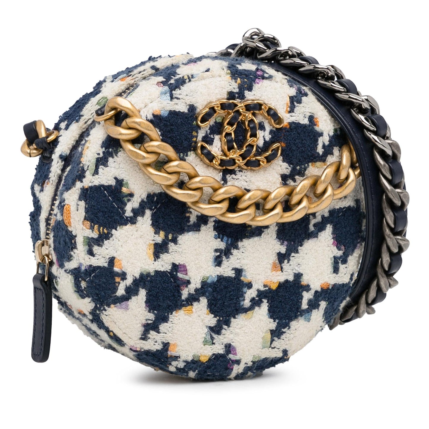 Chanel Tweed 19 Round Clutch Bag Chain 1