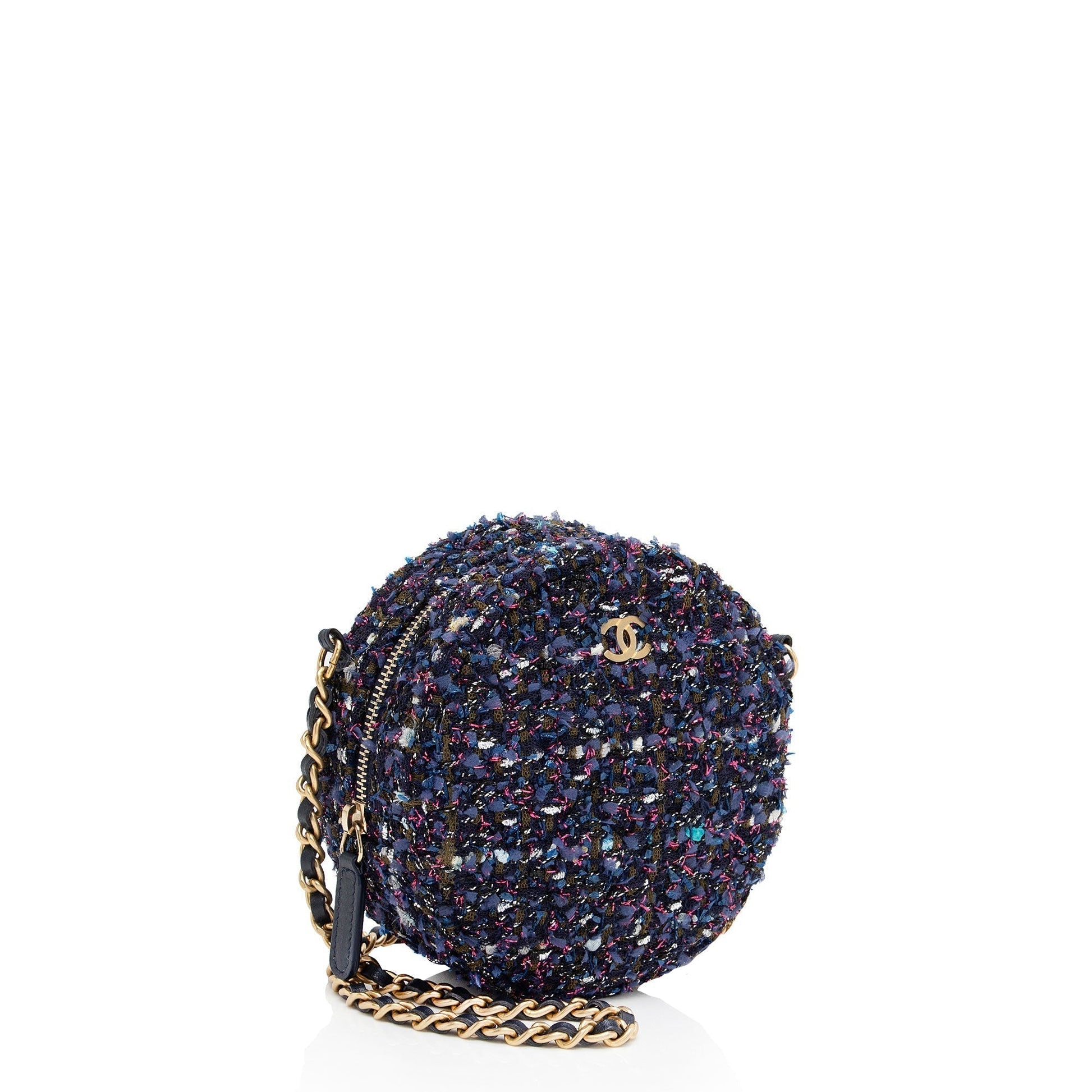 Chanel Tweed CC Round Clutch Bag