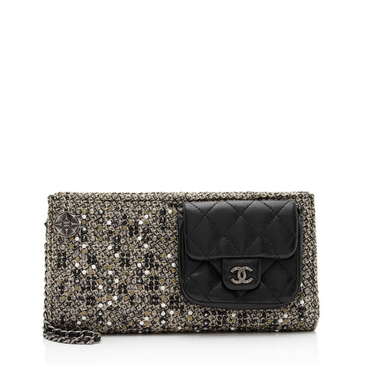 Chanel Tweed Lambskin CC Embellished Wrislet SHF-1PtYF3 Clutch Bag