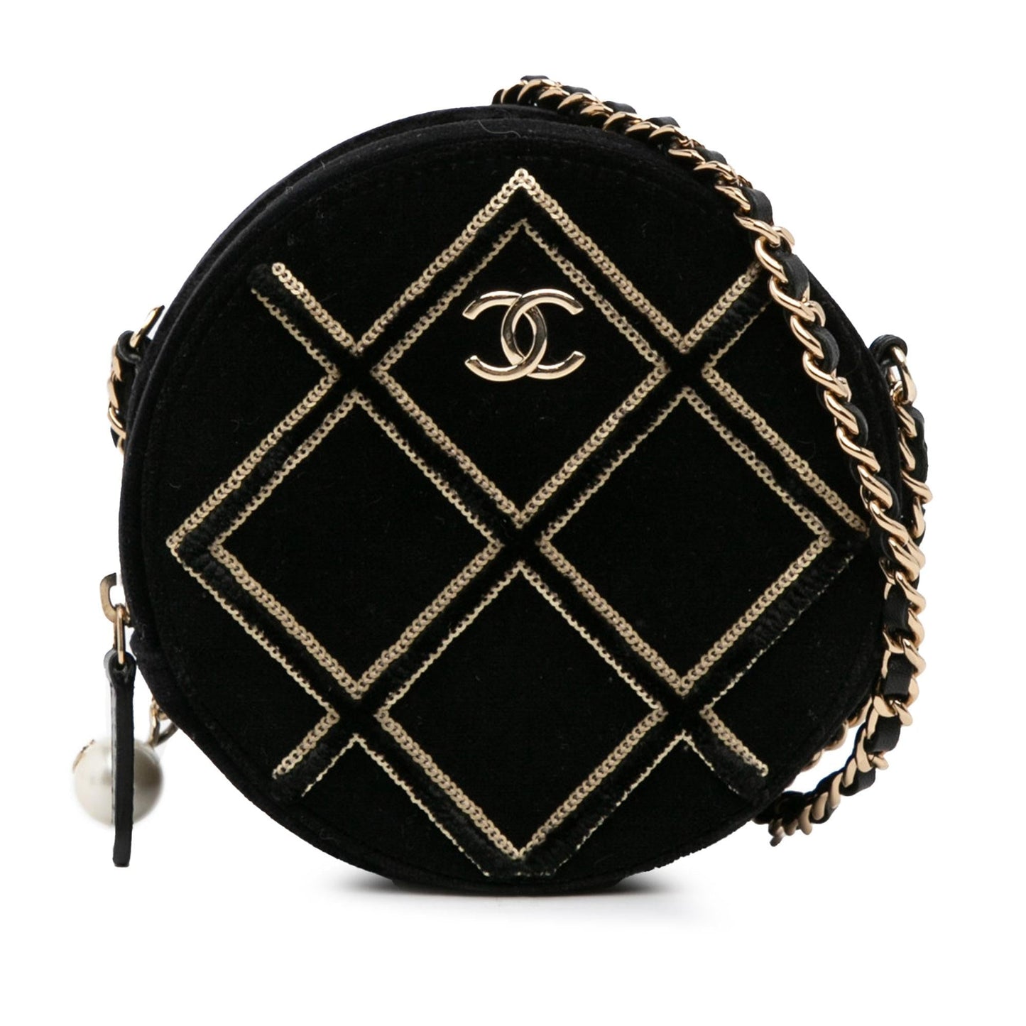 Chanel Velvet Pearl Sequin Round Crossbody Bag Crossbody 2