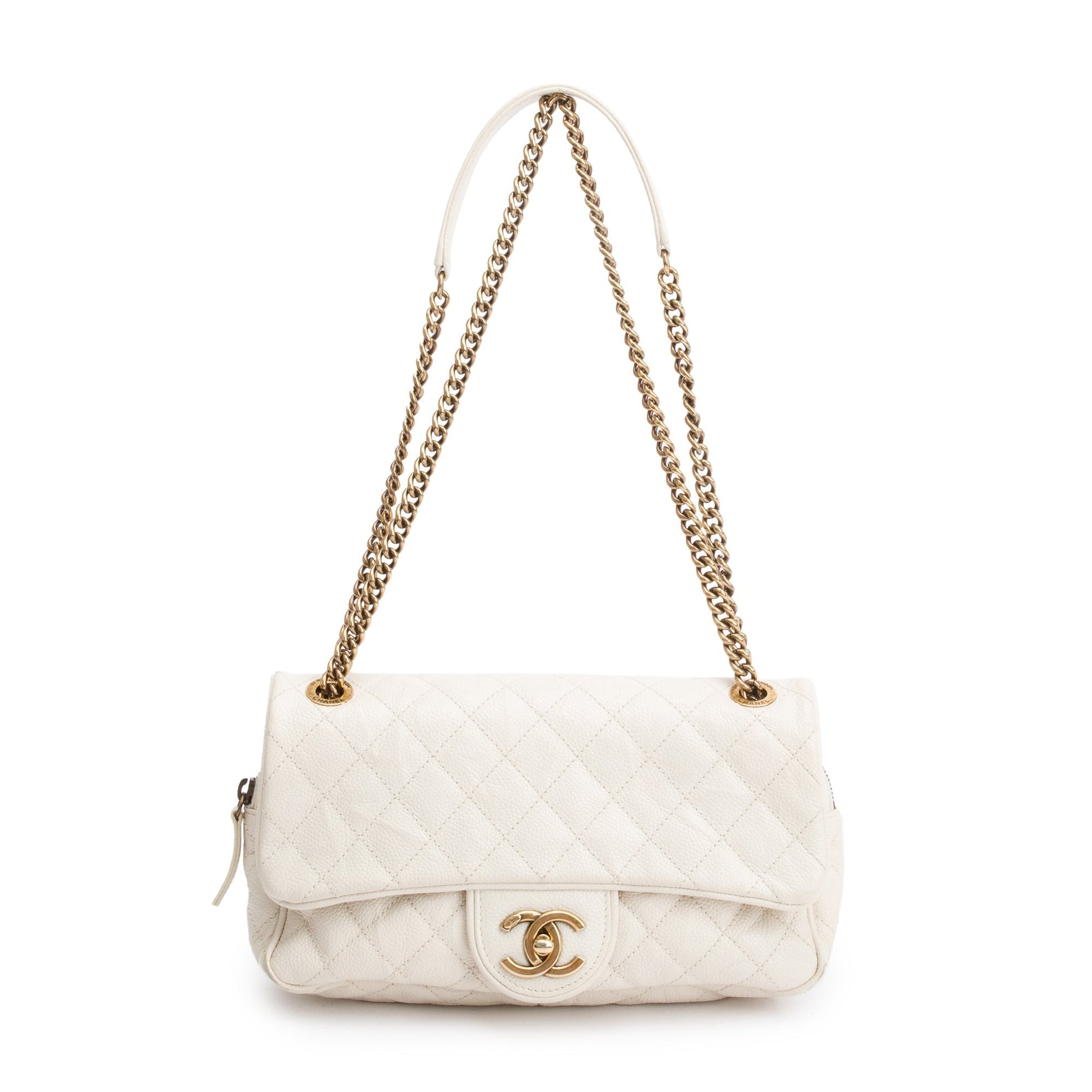 Chanel Caviar Easy Flap Leather White Travel Bag