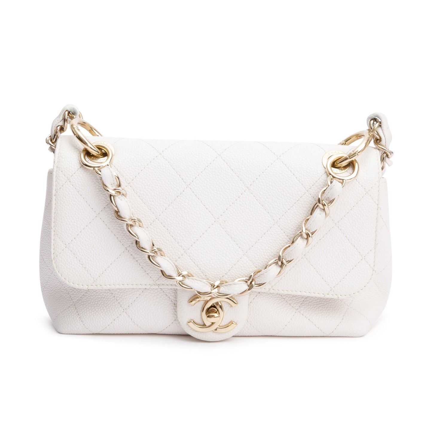 Chanel Quilted Caviar City Walk Flap Leather White Travel Bag
