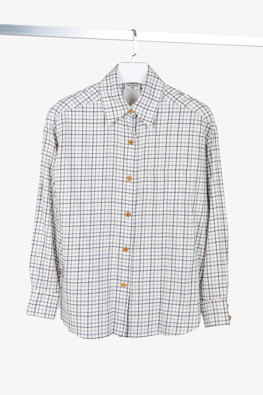 Chanel Boutique White Plaid Buttoned Flannel Apparel