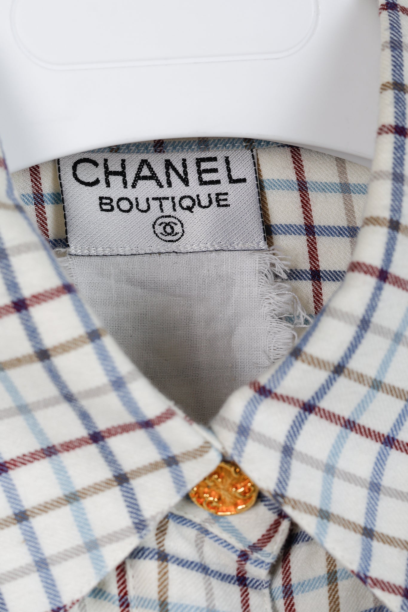 Chanel Boutique White Plaid Buttoned Flannel Apparel