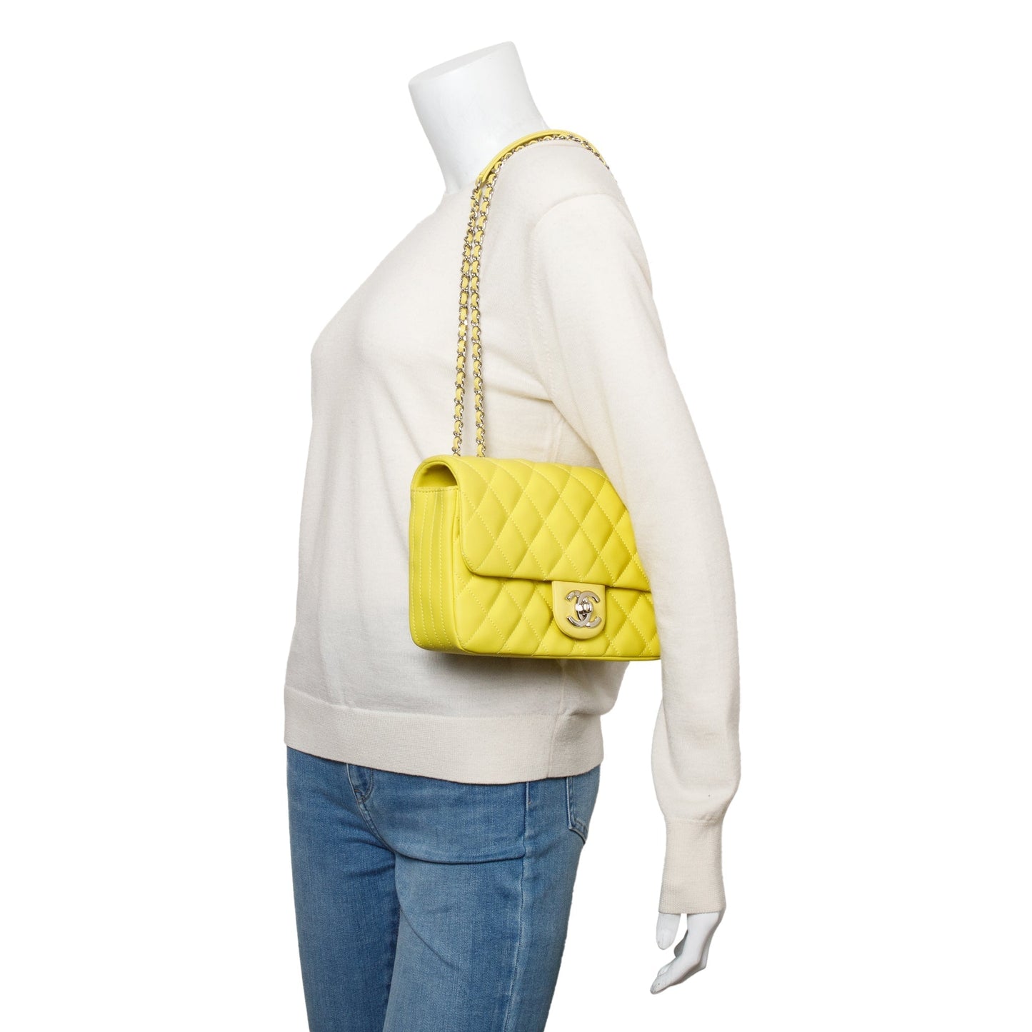 Chanel Quilted Rain Flap Leather Lambskin Yellow Travel Bag
