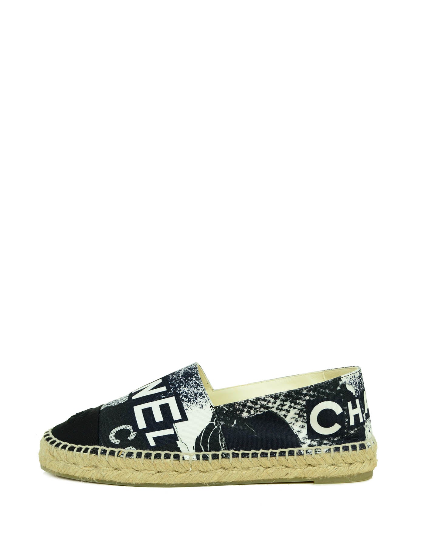 Chanel 2020 Black/White Cambon Logo Print Espadrilles sz 39 Accessory